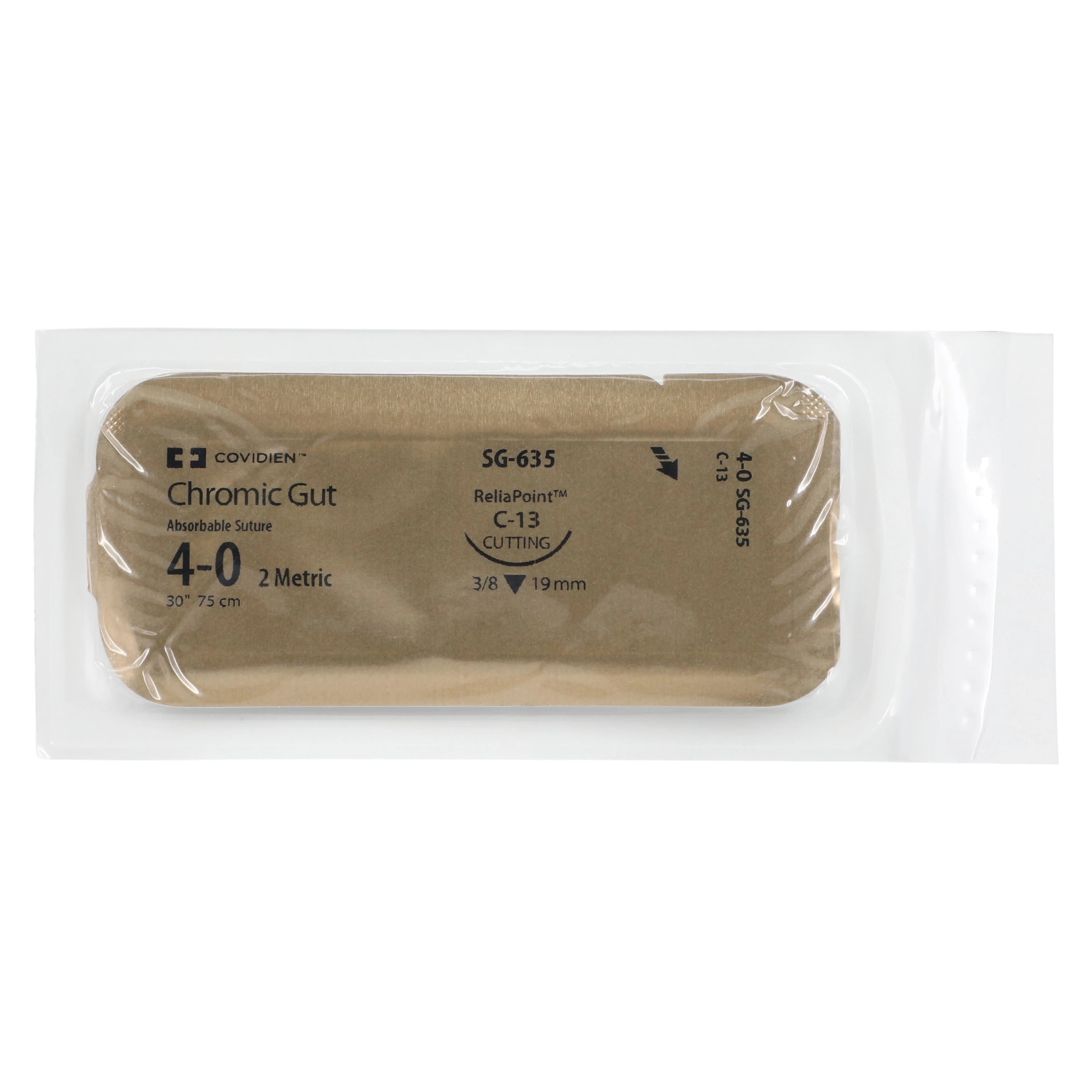 Surgigut Chromic Gut Suture, 4-0, 30" Length, C-13 Reverse Cutting 3/8 Circle Needle, 19mm, Undyed, 36/Case thumbnail 3