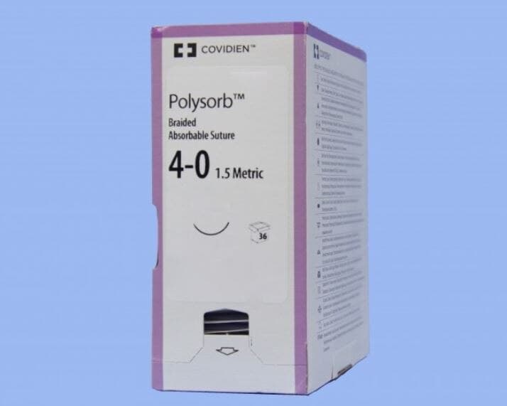 Medtronic Polysorb Absorbable Suture, 4-0, 18", PC-13 Conventional Cutting 3/8 Circle Needle 11mm, Undyed, 36/Case - Suture Polysorb Undyed PC-13 - Image 1