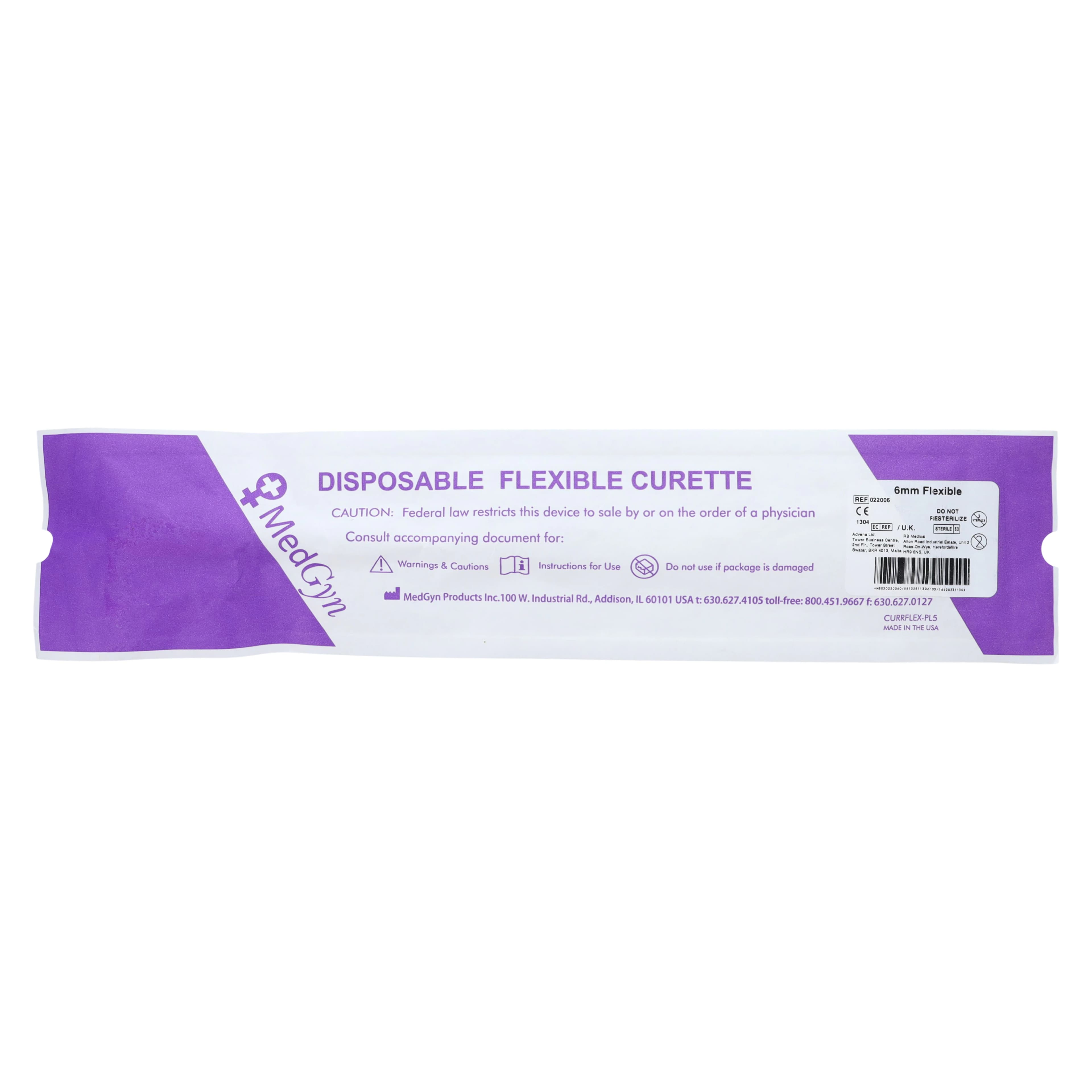 Medgyn Vacurette Uterine Vacuum Curette, 6mm, Plastic, Sterile, Disposable, Each - Curette Flexible - Image 1