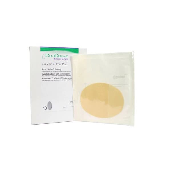 DuoDerm Extra Thin Hydrocolloid Barrier Dressing, 4x6" Sterile Oval, Adhesive, Flesh, 5/Bx - Barrier Dress Duoderm X/t - Image 1