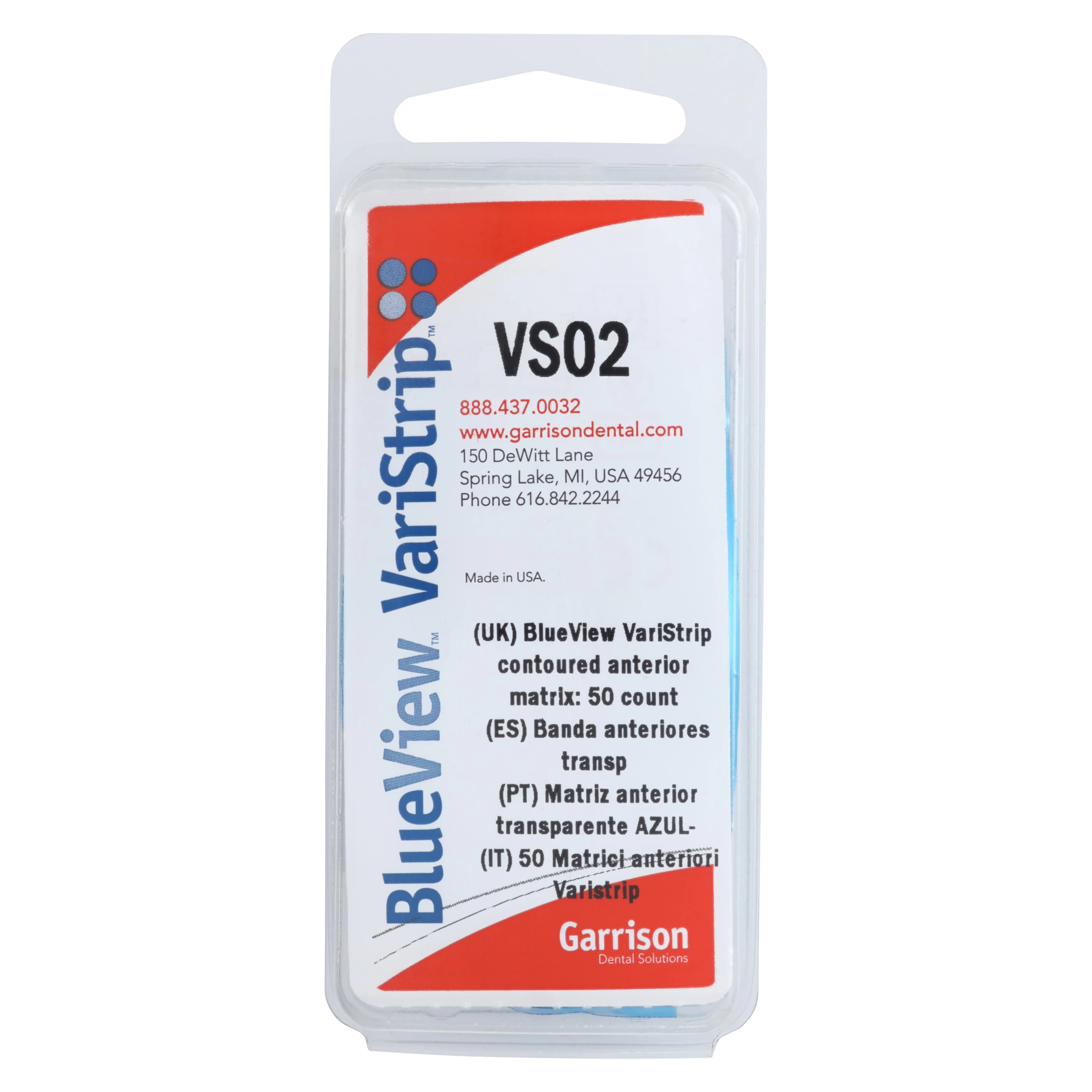 Garrison Dental Blue View VariStrip Contoured Anterior Matrix Strips, Polyester, 0.05 mm Thick, 5-10 mm Height, 50/Box, VS02 thumbnail 3