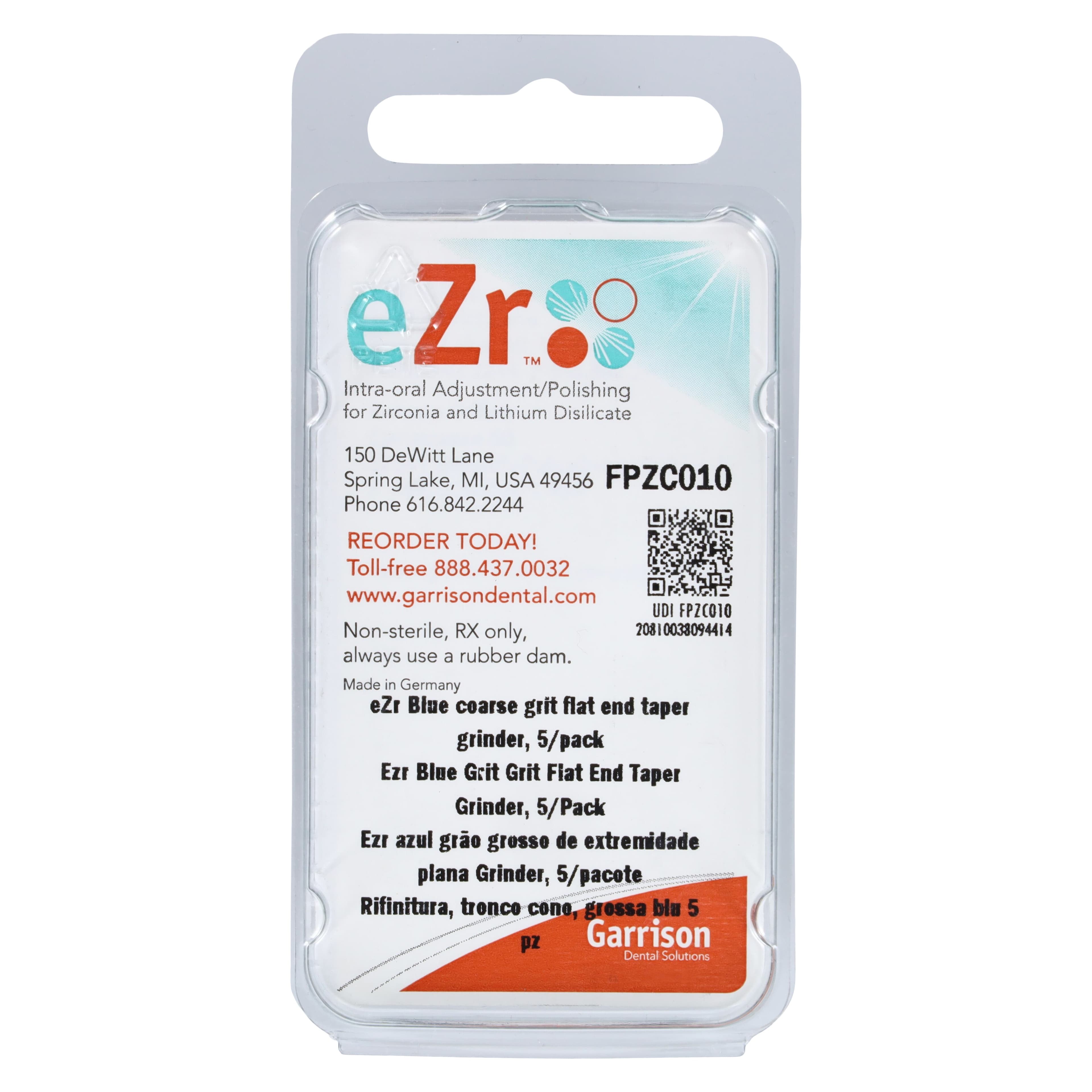 Garrison Dental Solutions eZr Blue Coarse Grit Flat End Taper Grinder, 5/Pack, FPZC010 thumbnail 3