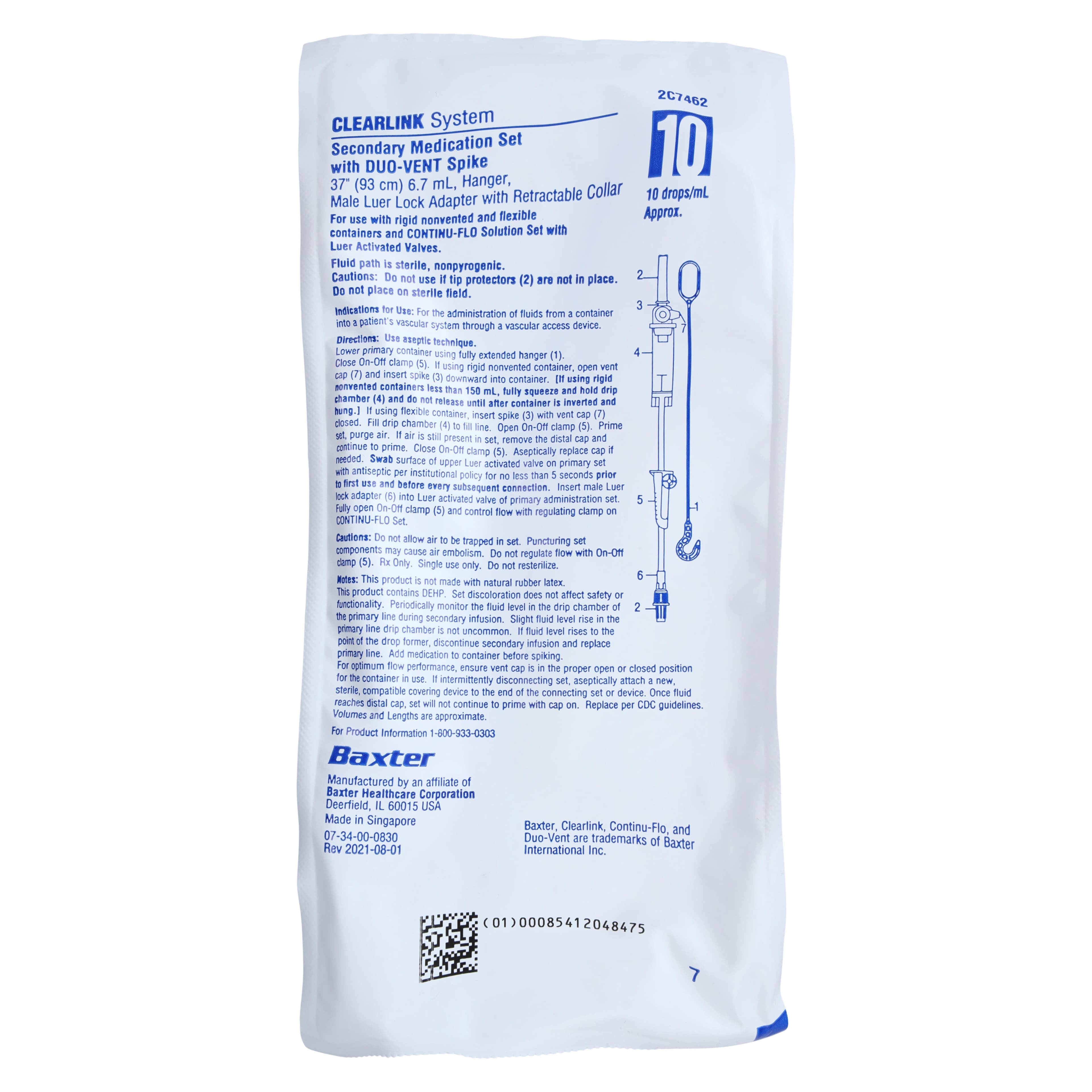 Baxter Secondary IV Solution Set, Clear, Vented, 10 Drops/mL, 37" Male Luer Lock Adapter, Duo-Vent Spike, 48/Case thumbnail 3