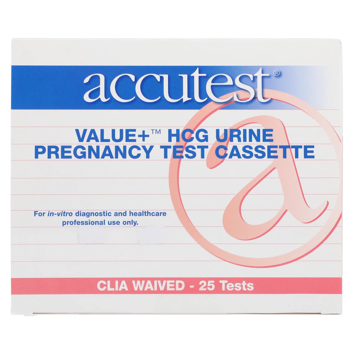 Accutest Value+ hCG Urine Test Cassette, CLIA Waived, 25 mlU/mL Sensitivity, 25/Box thumbnail 2