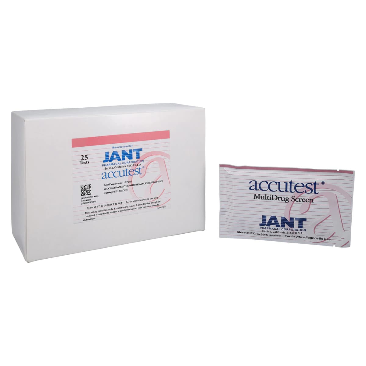 Accutest MultiDrug Screen 10 Panel Dip Card Test Kit, AMP/BAR/BZO/COC/MDMA/MET/MTD/OPI/PCP/THC, 25/Box - Accutest MultiDrug Screen 10 - Image 1