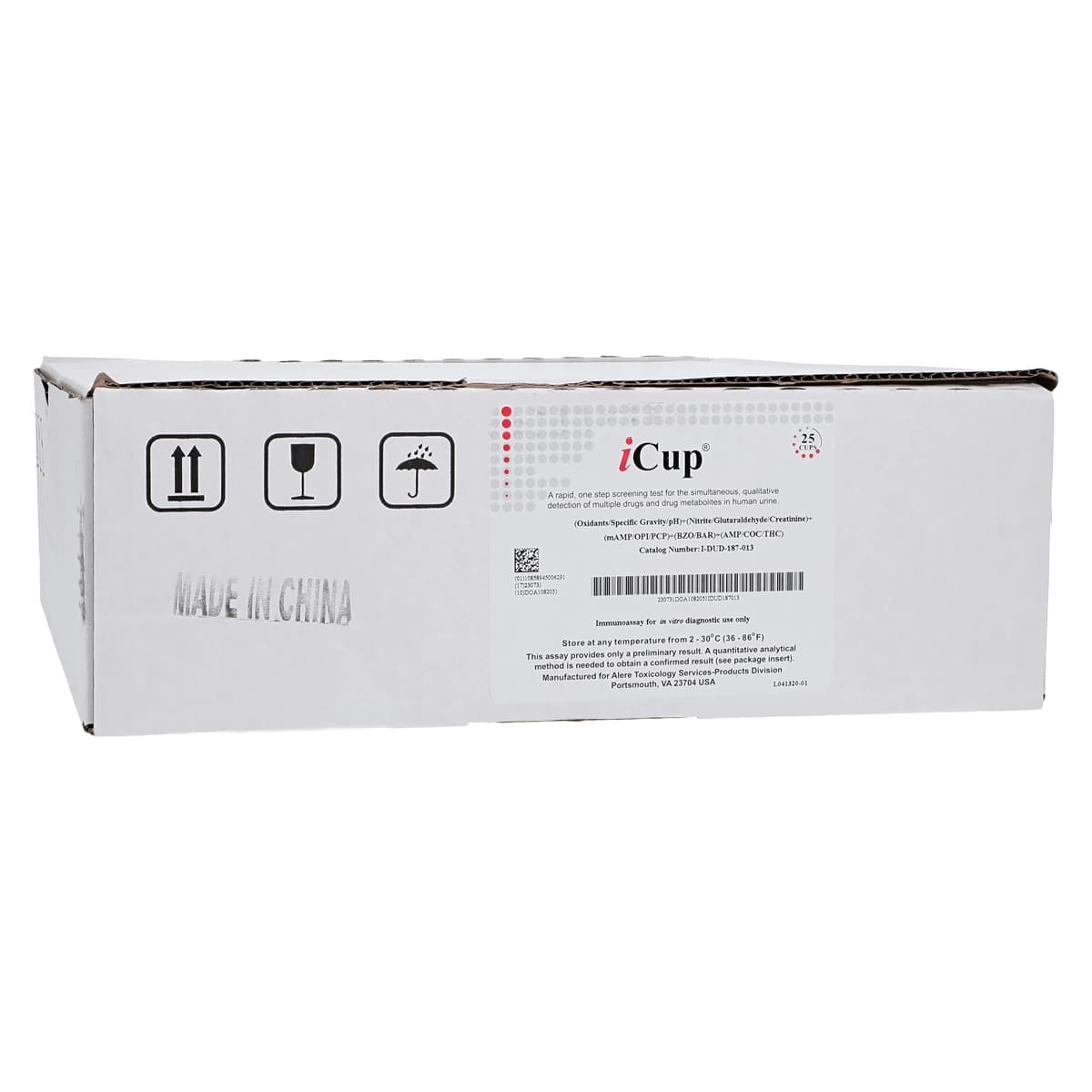 iCup AD Drug Screen Test Kit, 8 Panel with Validity Testing, COC/THC/OPI/AMP/MAMP/PCP/BZO/BAR, 25/Box - iCup DrugScreen 8Panel - Image 1
