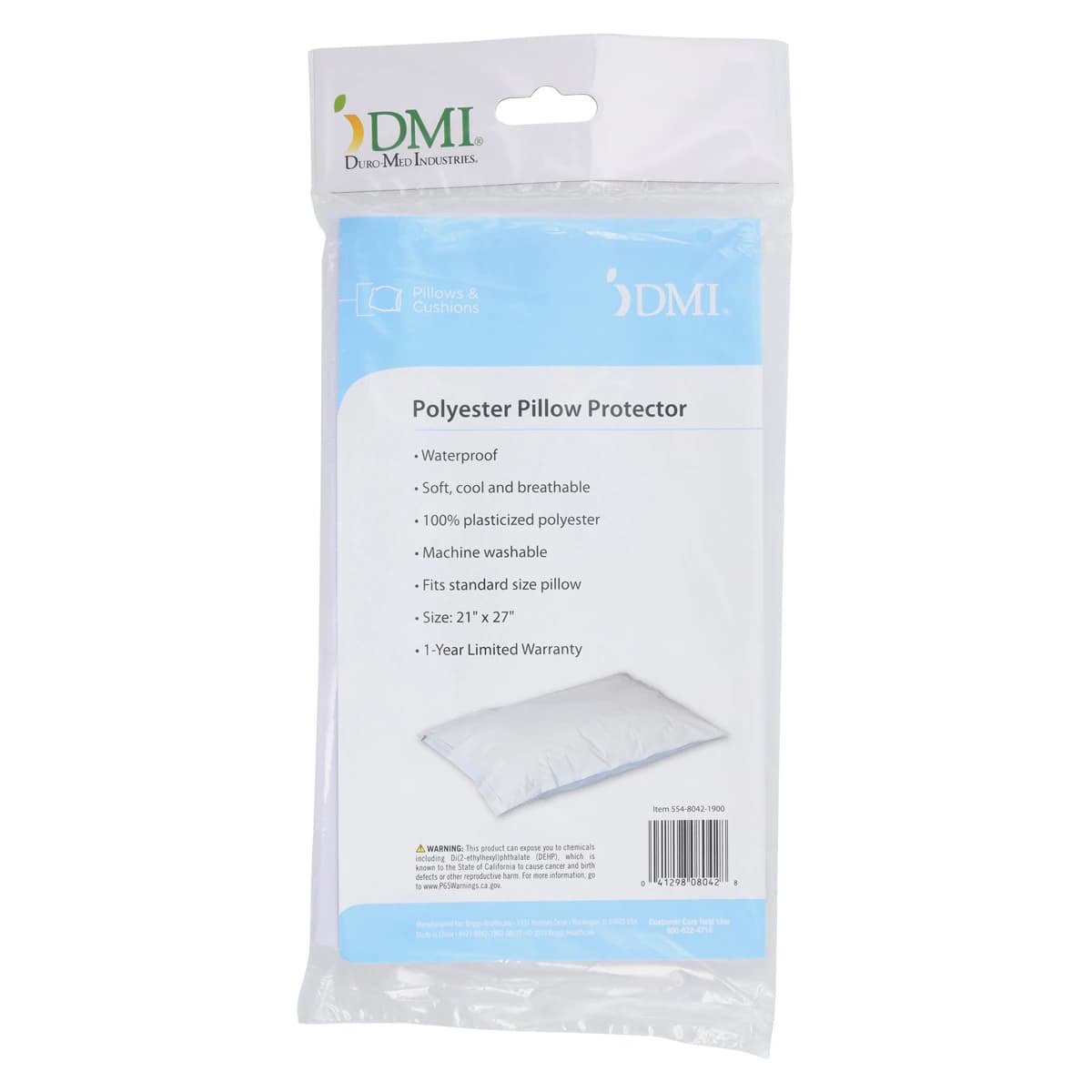 Duro-Med Pillow Cover, Plasticized Polyester, Reusable, Zippered, 21 in x 27 in, White, Each - Pillow Cover Plast Poly w/Zip - Image 1