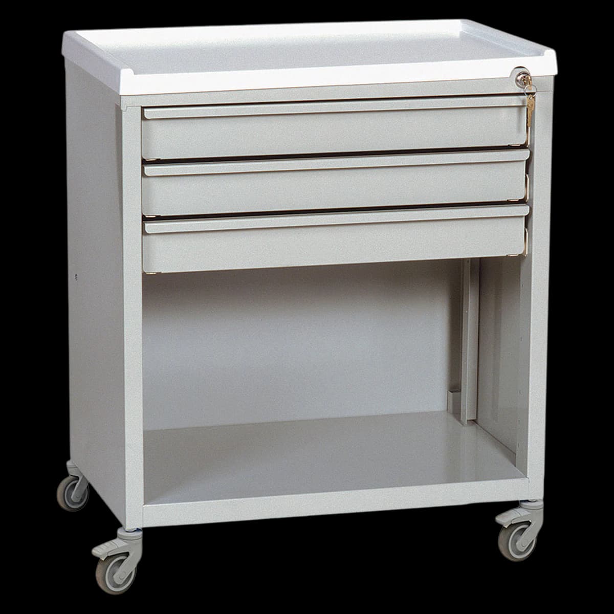 Harloff Manufacturing Economy Treatment/Procedure Cart, 3 Drawers, White, 27.25"H x 23.38"W x 15.13"D - Cart Treat Econ 3Dw WH,27.25Hx - Image 1