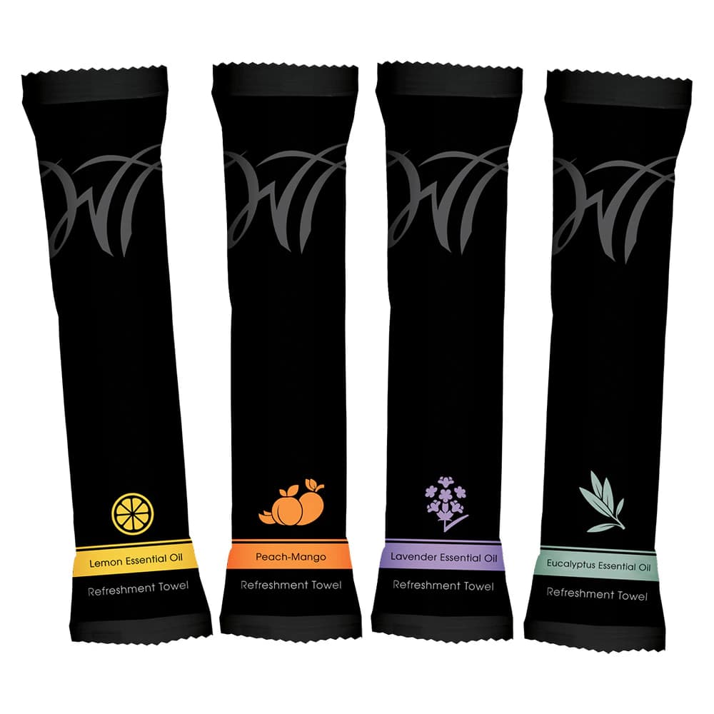White Towel Services Aromatherapy Refreshment Towels, Lavender Scented, 9" x 9", 500/Case, R09-LV-500 thumbnail 2