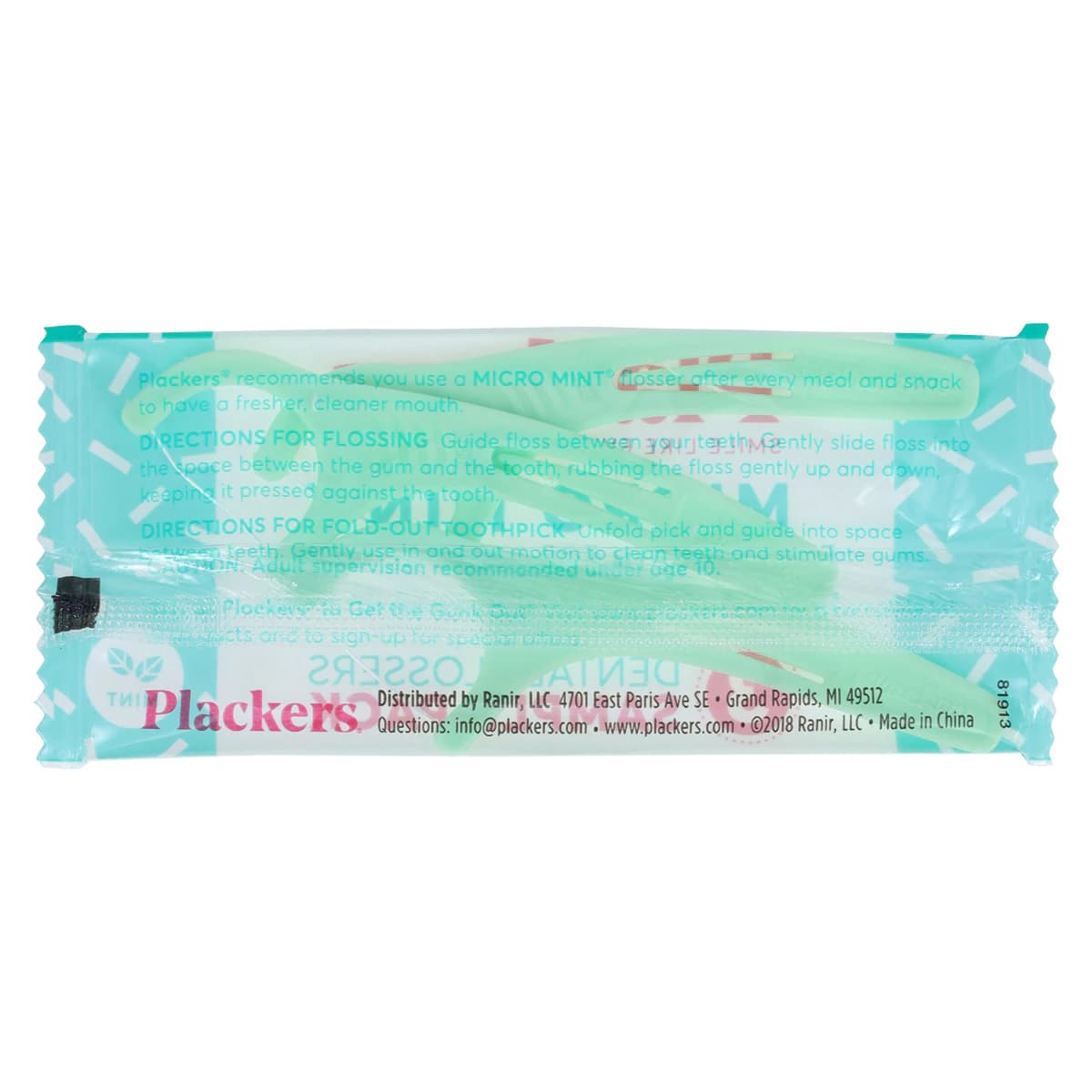 Plackers Micro Mint Dental Flossers, Refill, 3/Pkg, 144 Pkgs/Bag, Super Tuffloss, F-Shaped Handle with Pick thumbnail 2