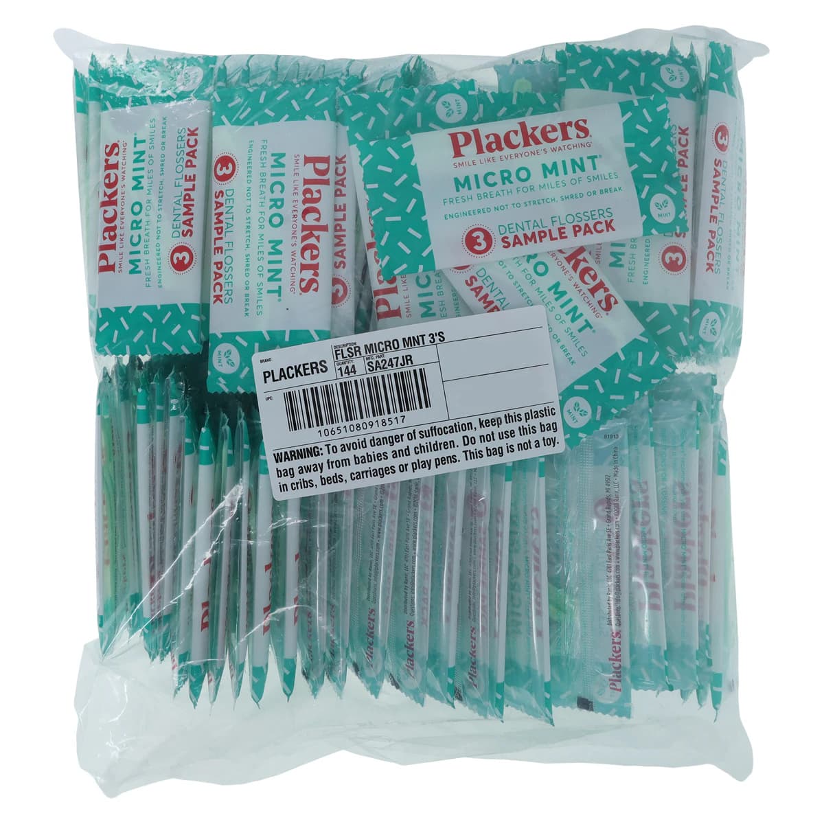 Plackers Micro Mint Dental Flossers, Refill, 3/Pkg, 144 Pkgs/Bag, Super Tuffloss, F-Shaped Handle with Pick thumbnail 4