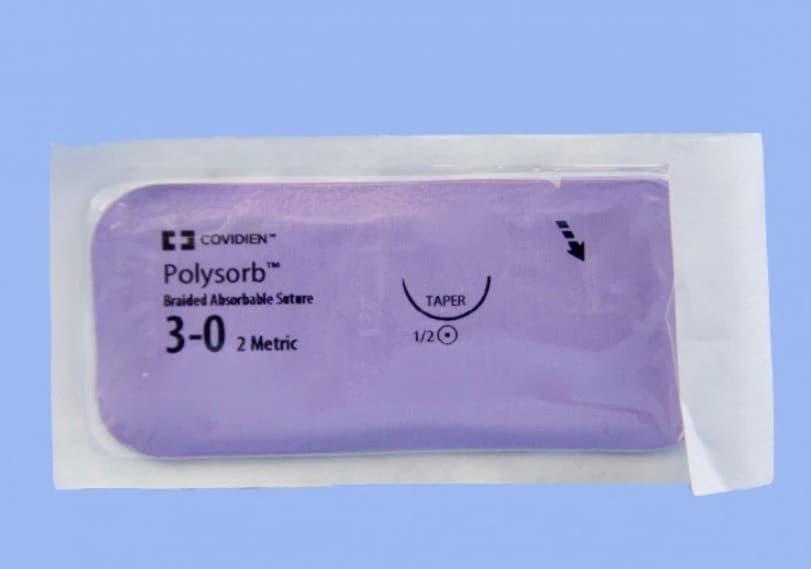 Medtronic Polysorb Absorbable Suture, 3-0, 30", GS-23 Taper Point 1/2 Circle Needle 22mm, Coated Violet, 36/Case - Suture Polysorb Vio GS-23 - Image 1