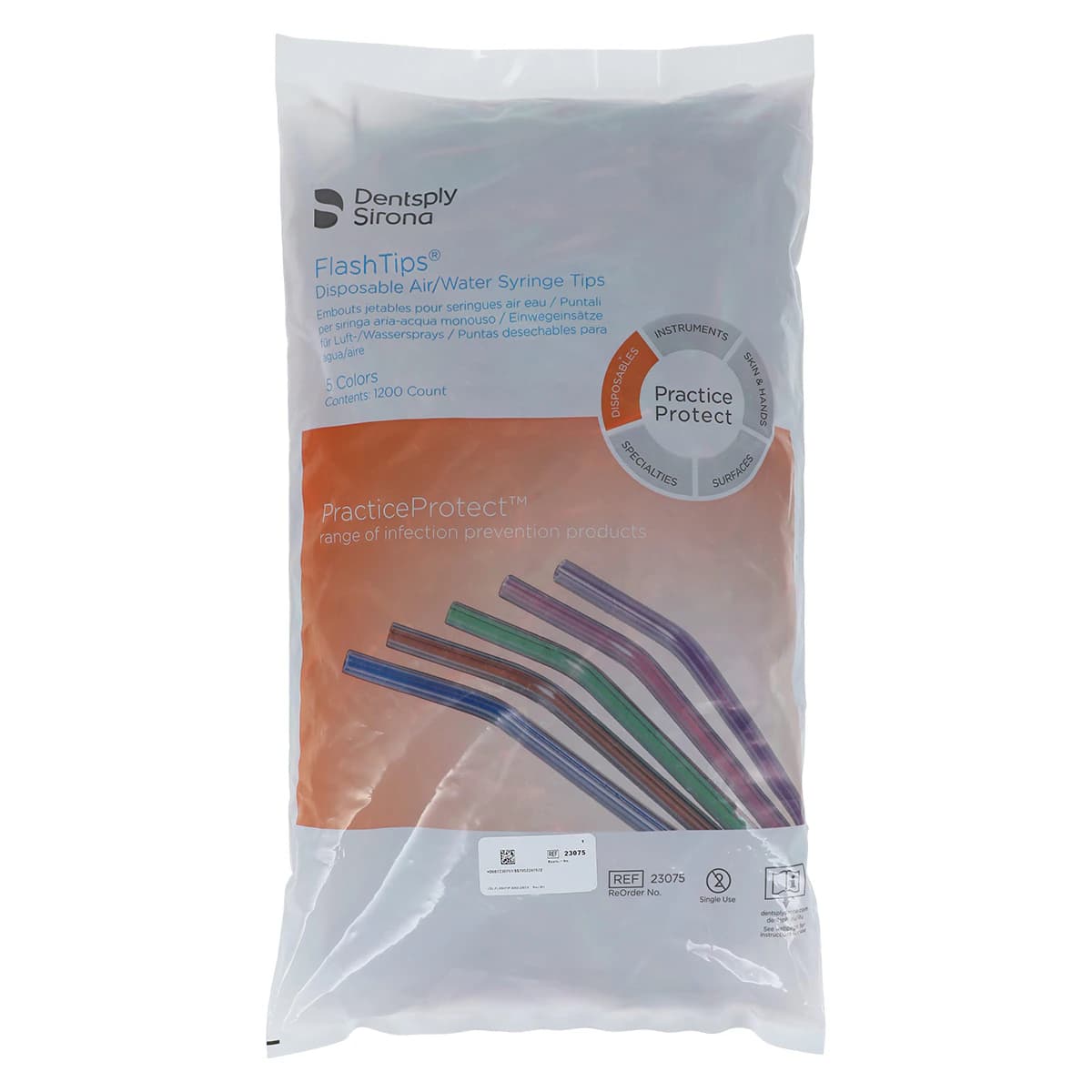 Dentsply Sirona FlashTips Disposable Air/Water Syringe Tips, Assorted Colors, 1200/Bag, 23075 - FlashTips Air/Water Syringe Tips - assorted colors, 1200/Bg. Disposable - Image 1
