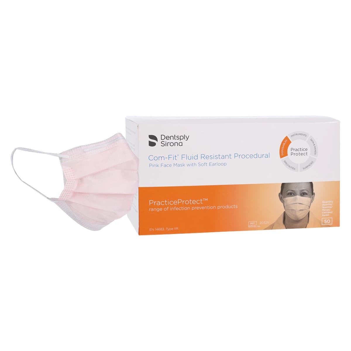 Com-Fit® Fluid Resistant Procedural Face Masks, ASTM Level 2, Earloops, Pink, 50/Box, #20323 - Com-Fit® Fluid Resistant Masks – ASTM Level 2, Procedural, Earloops, 50/Pkg - Pink - Image 1