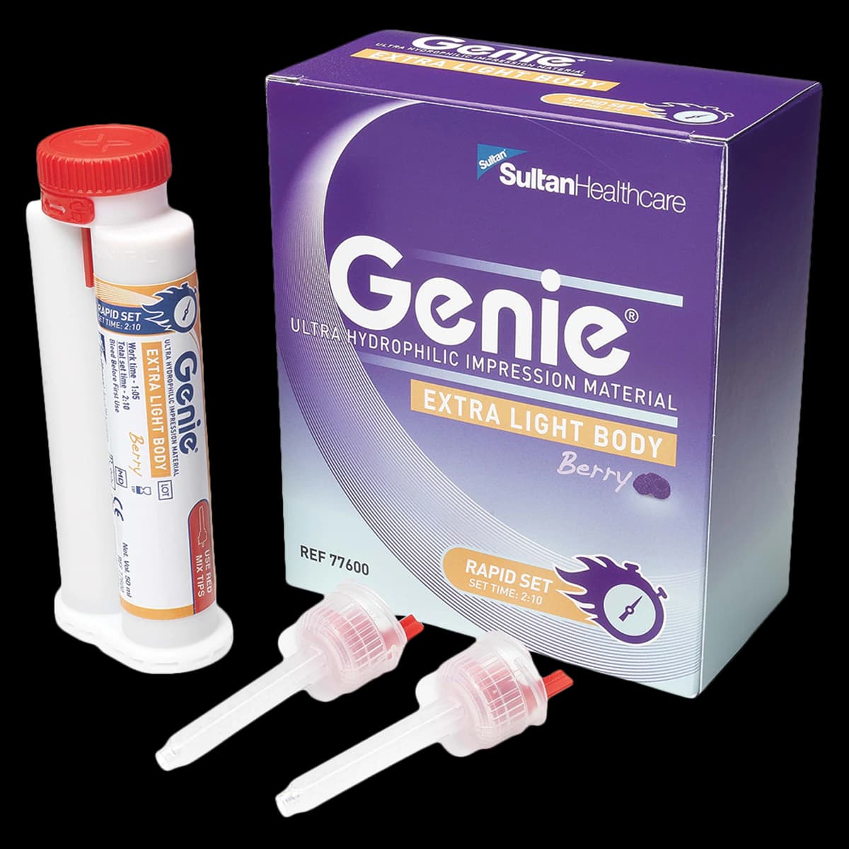 Genie VPS Impression Material, Extra Light Body, Rapid Set, Berry Flavor, 2 x 50 mL Cartridges with Mixing Tips - Genie VPS Impression Material Extra Light Body Rapid Set Pack of 2 - Image 1