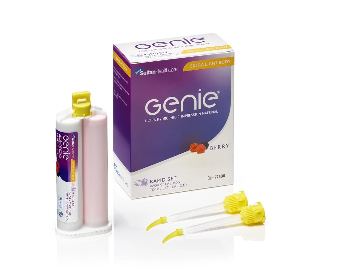 Genie VPS Impression Material, Extra Light Body, Rapid Set, Berry Flavor, 2 x 50 mL Cartridges with Mixing Tips thumbnail 2