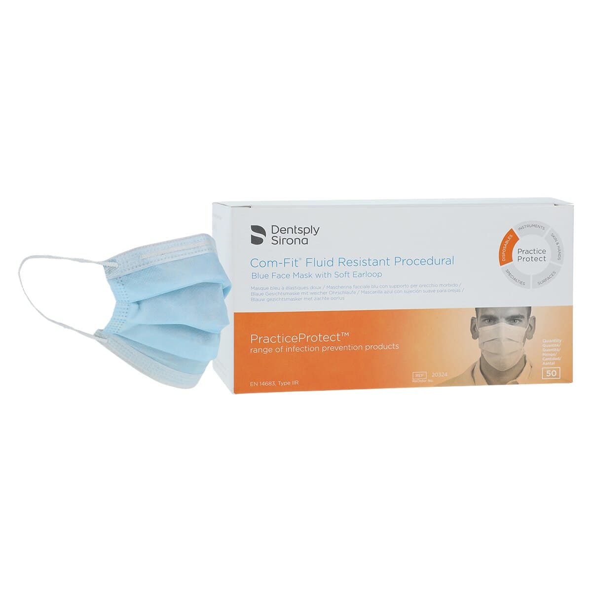 Com-Fit® Fluid Resistant Procedural Face Masks, ASTM Level 2, Earloop, Blue, 50/Box, #20322 thumbnail 2