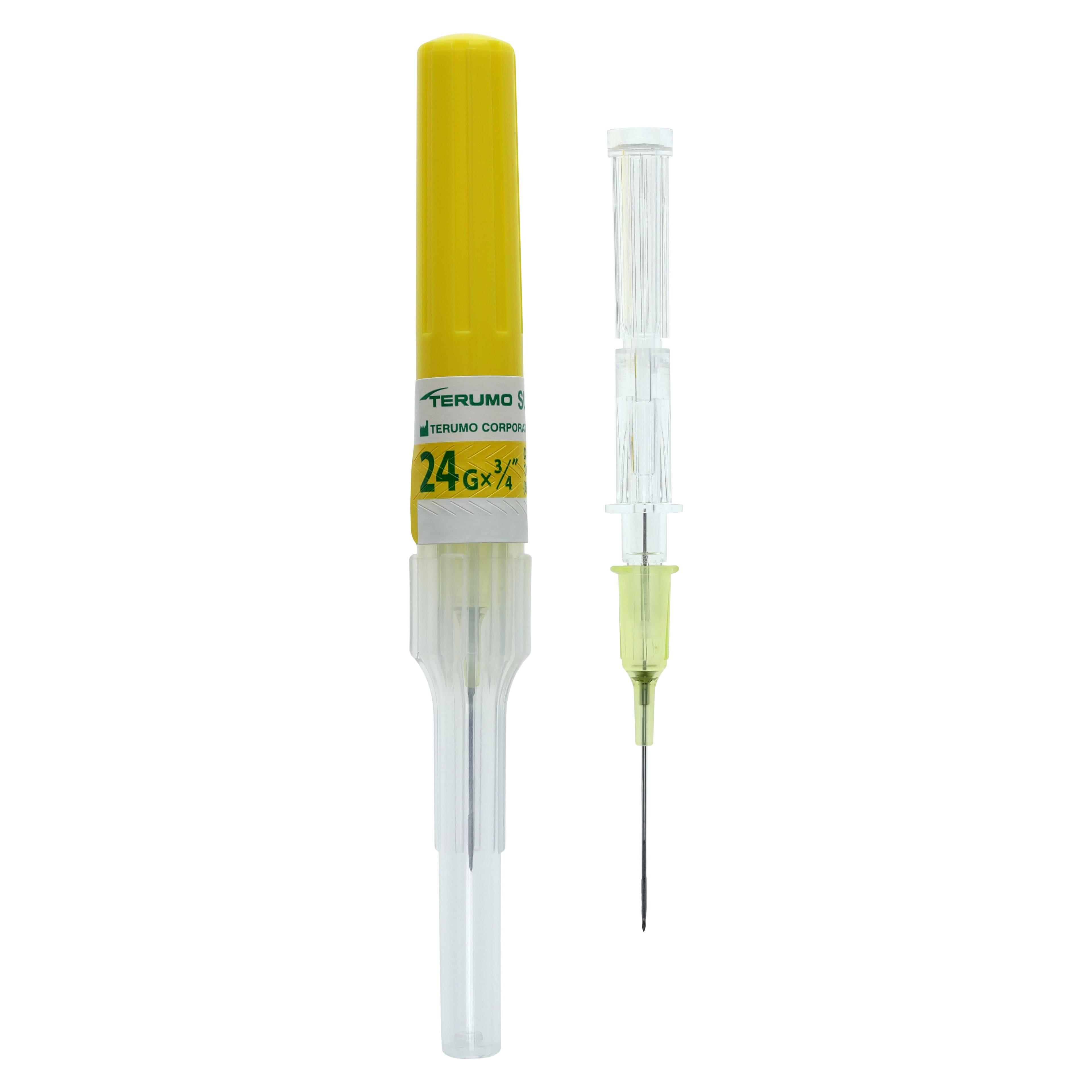Terumo SurFlash IV Catheter, 24 Gauge x 3/4", Polyurethane, Sterile, Latex-Free, Yellow, 50/Box thumbnail 2
