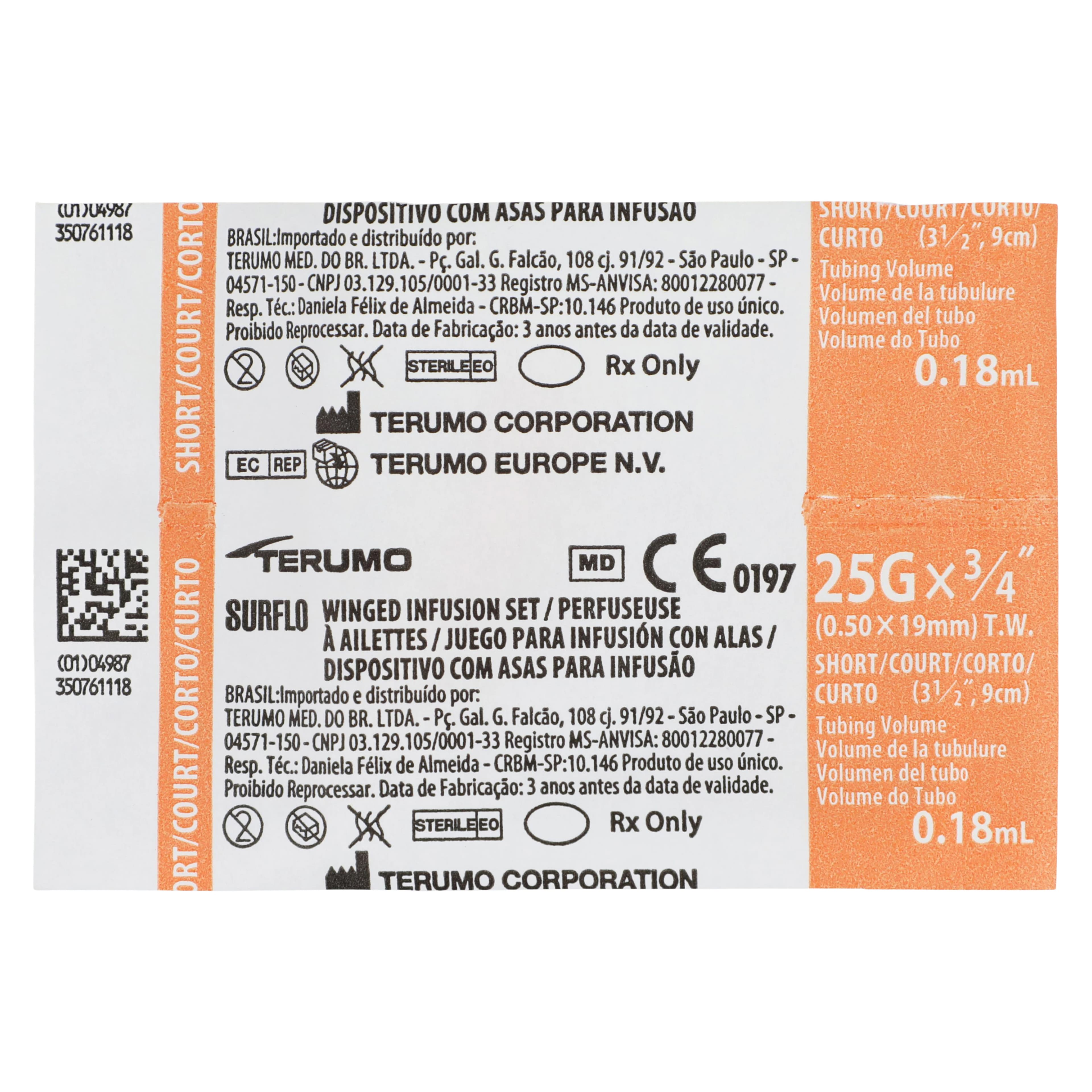 Terumo Surflo Winged Infusion Set, 25 Gauge, 3/4" Needle, 3-1/2" Tubing, Sterile, Non-DEHP, Latex-Free, 100/Box thumbnail 3