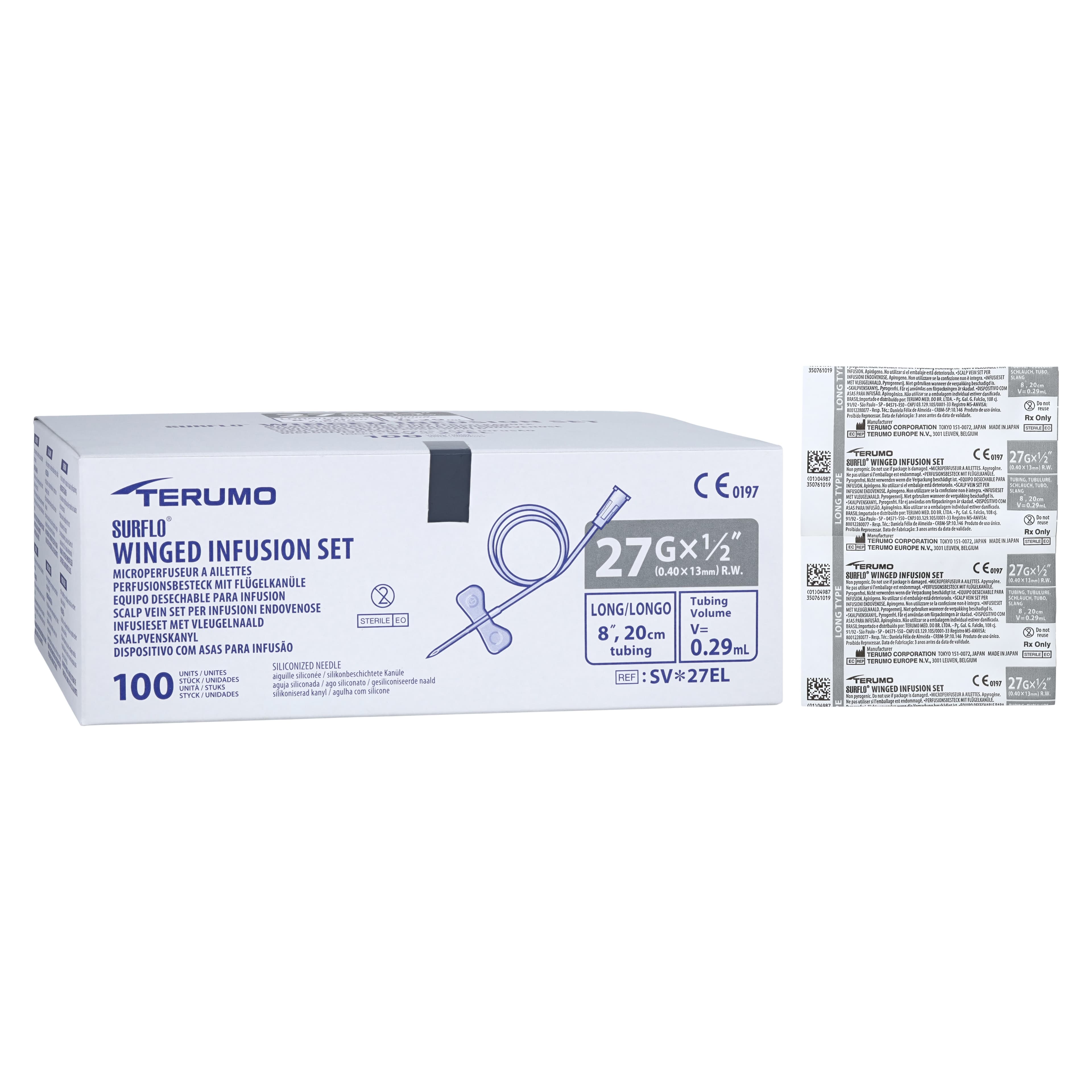 Terumo Surflo Winged Infusion Set, 27 Gauge, 1/2" Needle, 8" Tubing, Sterile, Non-DEHP, Latex-Free, 100/Box thumbnail 2
