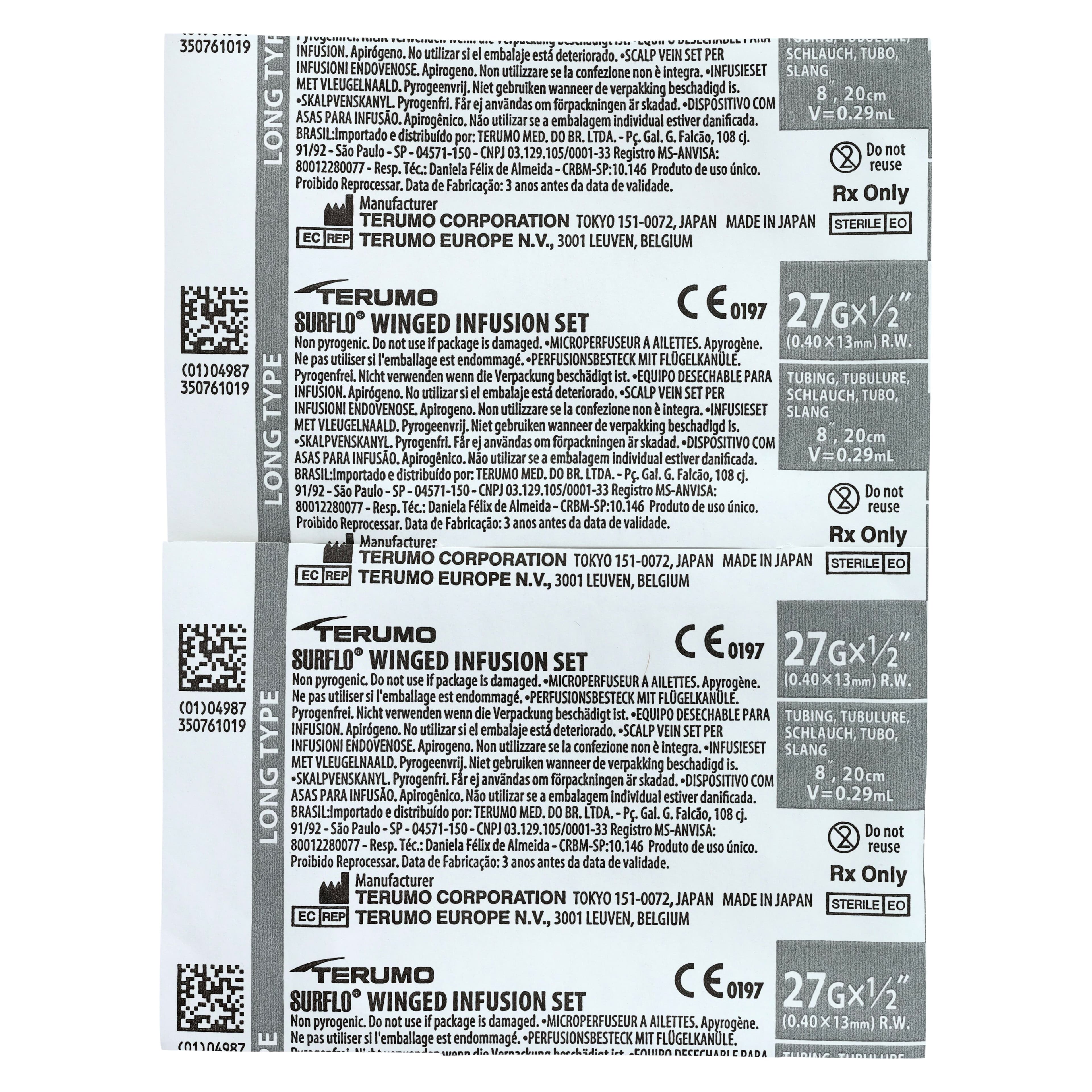 Terumo Surflo Winged Infusion Set, 27 Gauge, 1/2" Needle, 8" Tubing, Sterile, Non-DEHP, Latex-Free, 100/Box thumbnail 3
