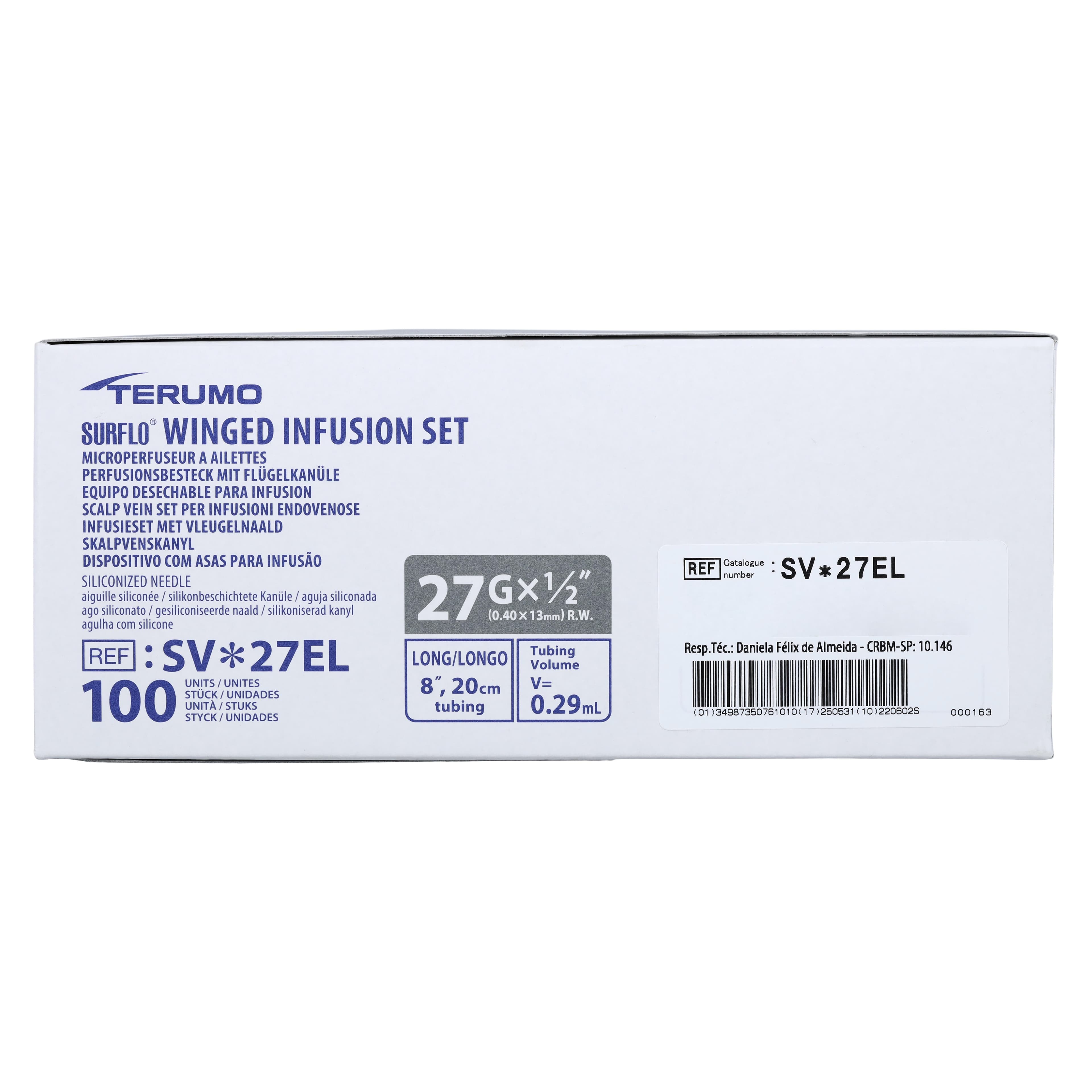 Terumo Surflo Winged Infusion Set, 27 Gauge, 1/2" Needle, 8" Tubing, Sterile, Non-DEHP, Latex-Free, 100/Box thumbnail 6