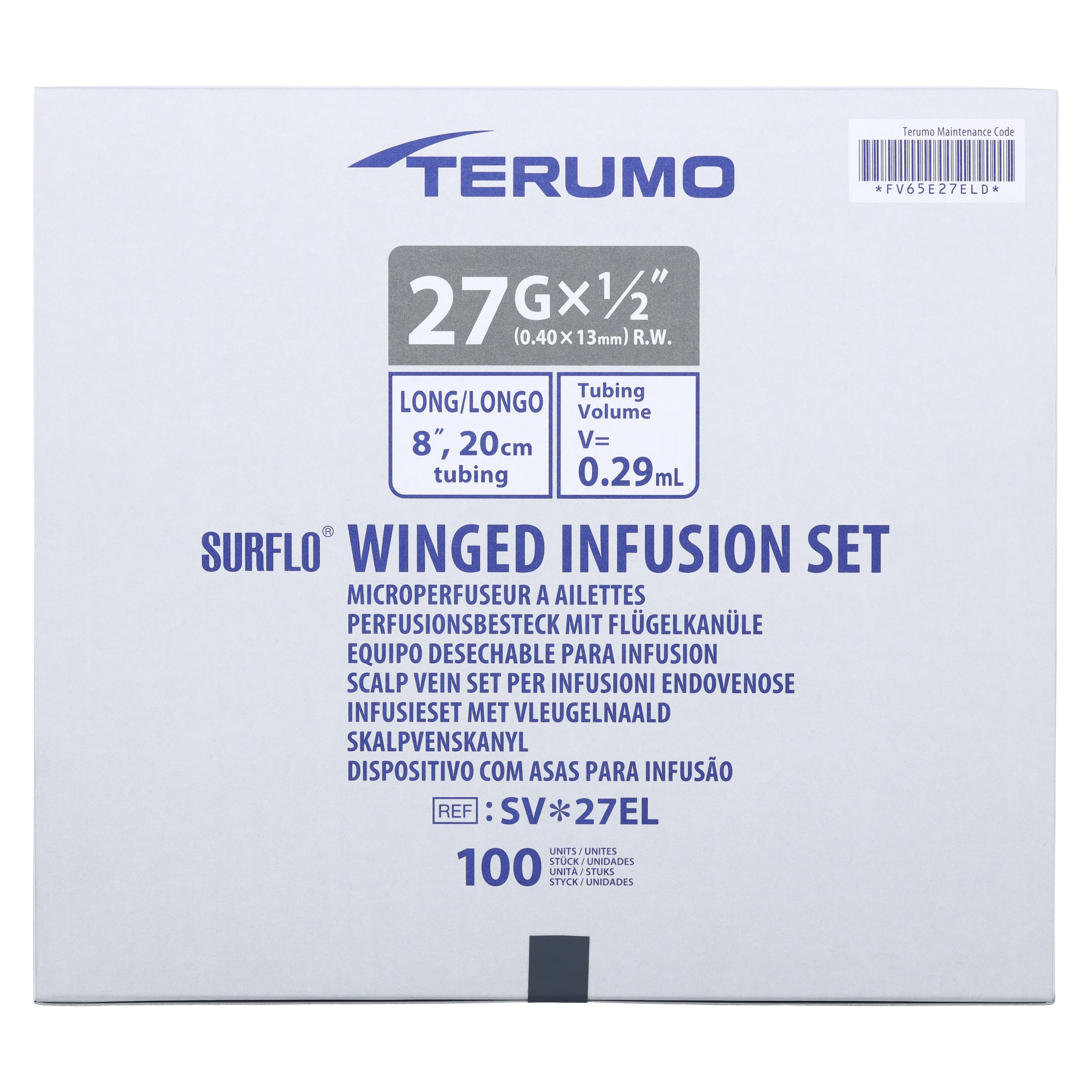 Terumo Surflo Winged Infusion Set, 27 Gauge, 1/2" Needle, 8" Tubing, Sterile, Non-DEHP, Latex-Free, 100/Box thumbnail 5