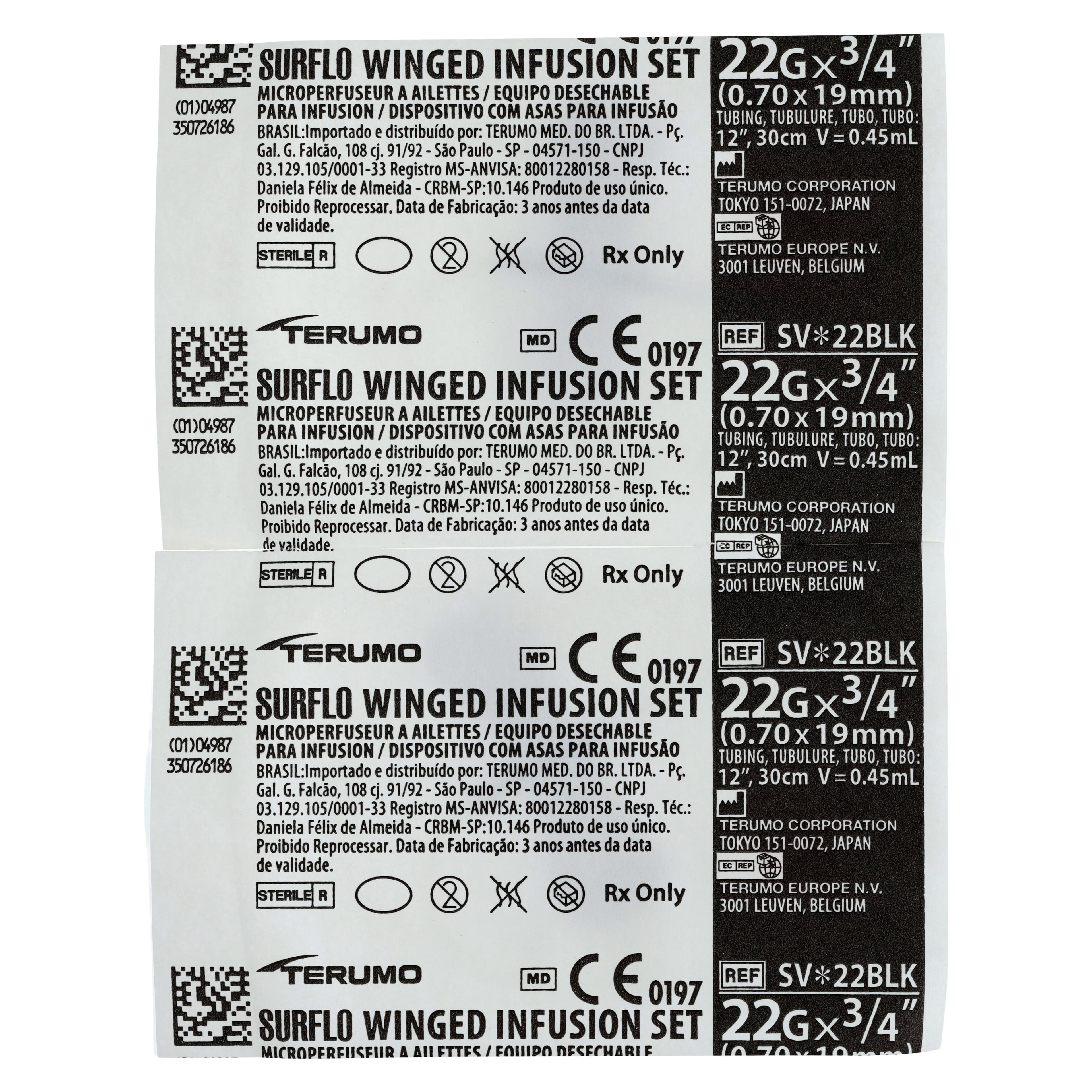 Terumo Surflo Winged Infusion Set, 22 Gauge, 3/4", 12" Length, Non-DEHP, Latex-Free, Sterile, 50/Box thumbnail 3