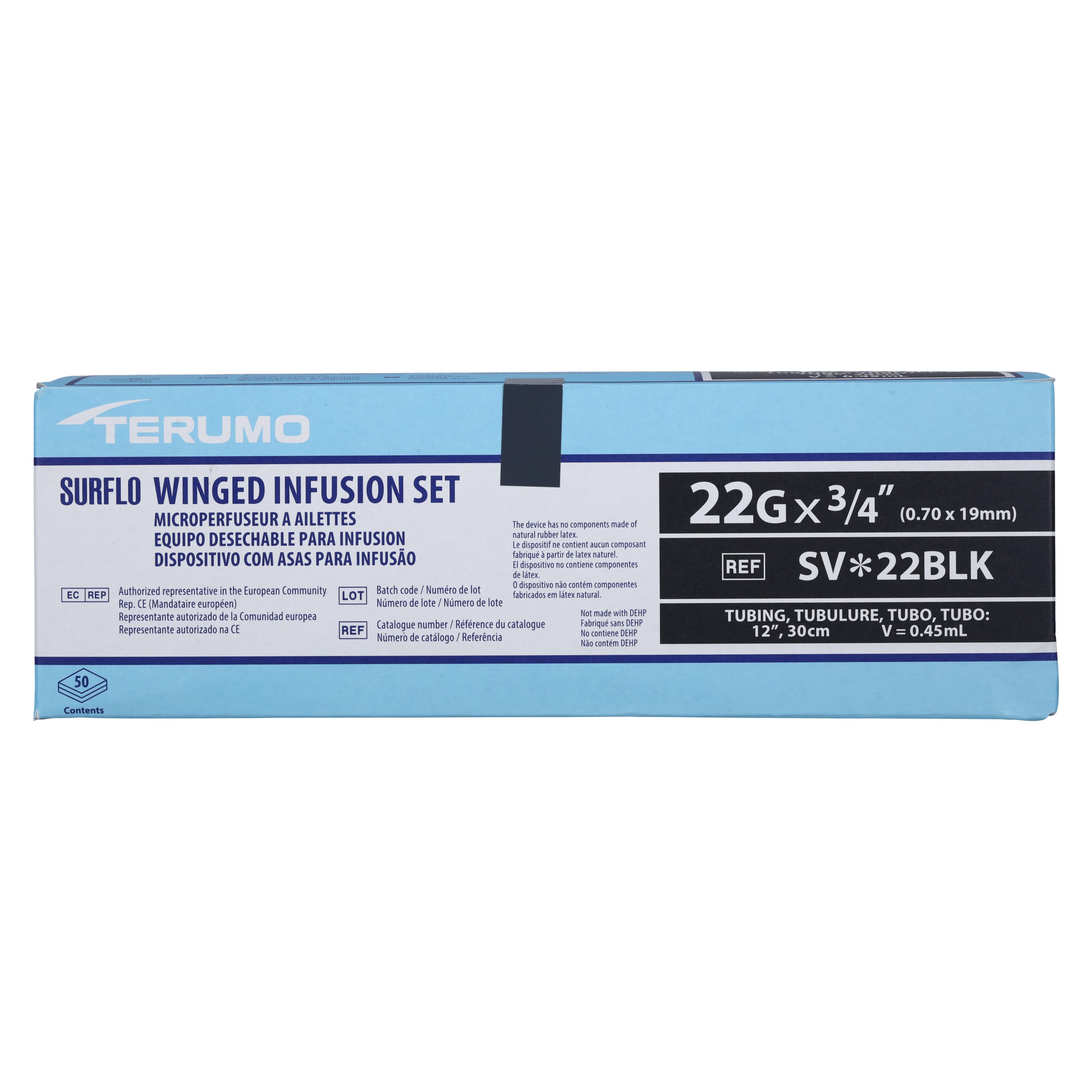 Terumo Surflo Winged Infusion Set, 22 Gauge, 3/4", 12" Length, Non-DEHP, Latex-Free, Sterile, 50/Box thumbnail 5
