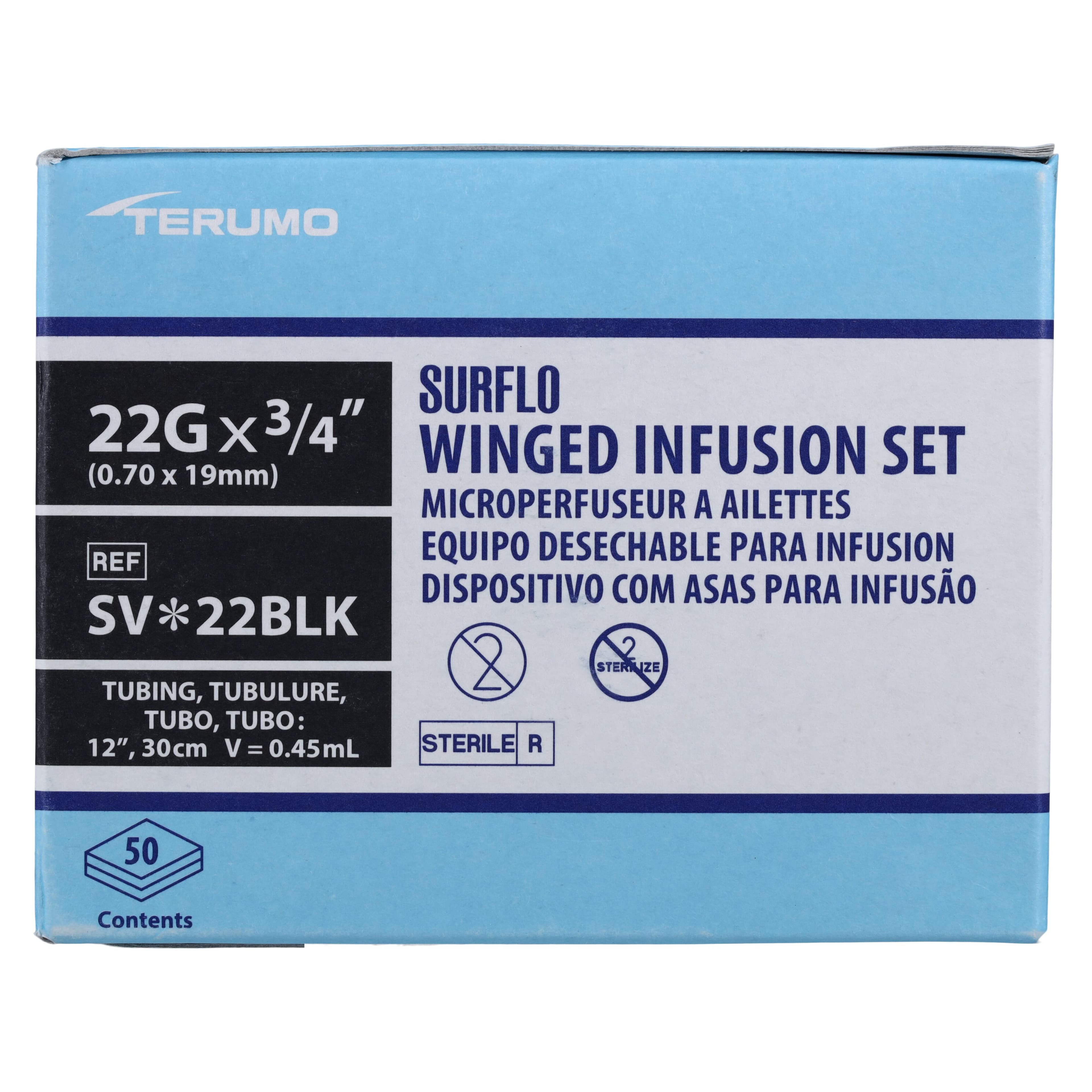 Terumo Surflo Winged Infusion Set, 22 Gauge, 3/4", 12" Length, Non-DEHP, Latex-Free, Sterile, 50/Box thumbnail 7