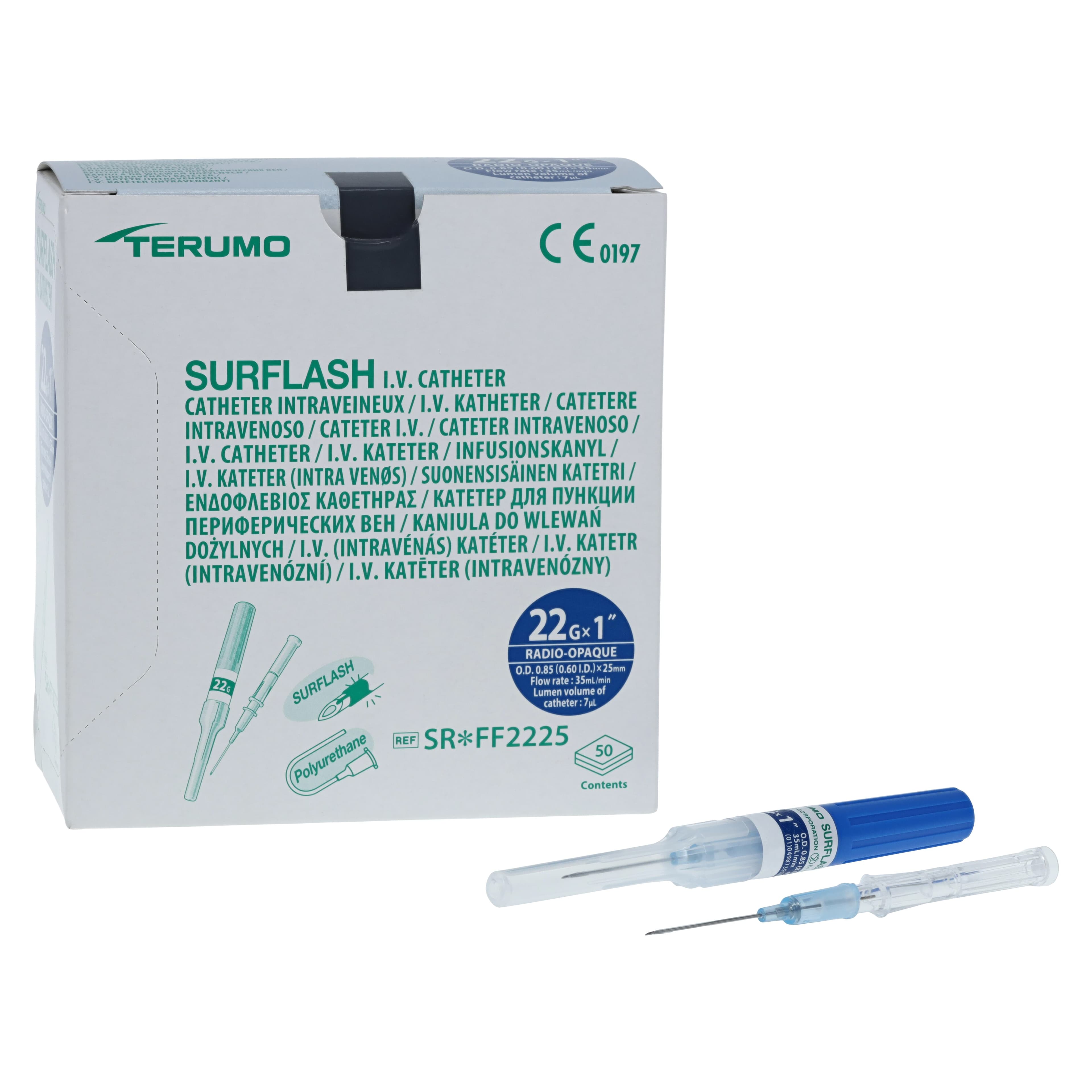 Terumo SurFlash IV Catheter, 22 Gauge, 1 Inch, Polyurethane, Sterile, Latex-Free, Blue, 50/Box thumbnail 3