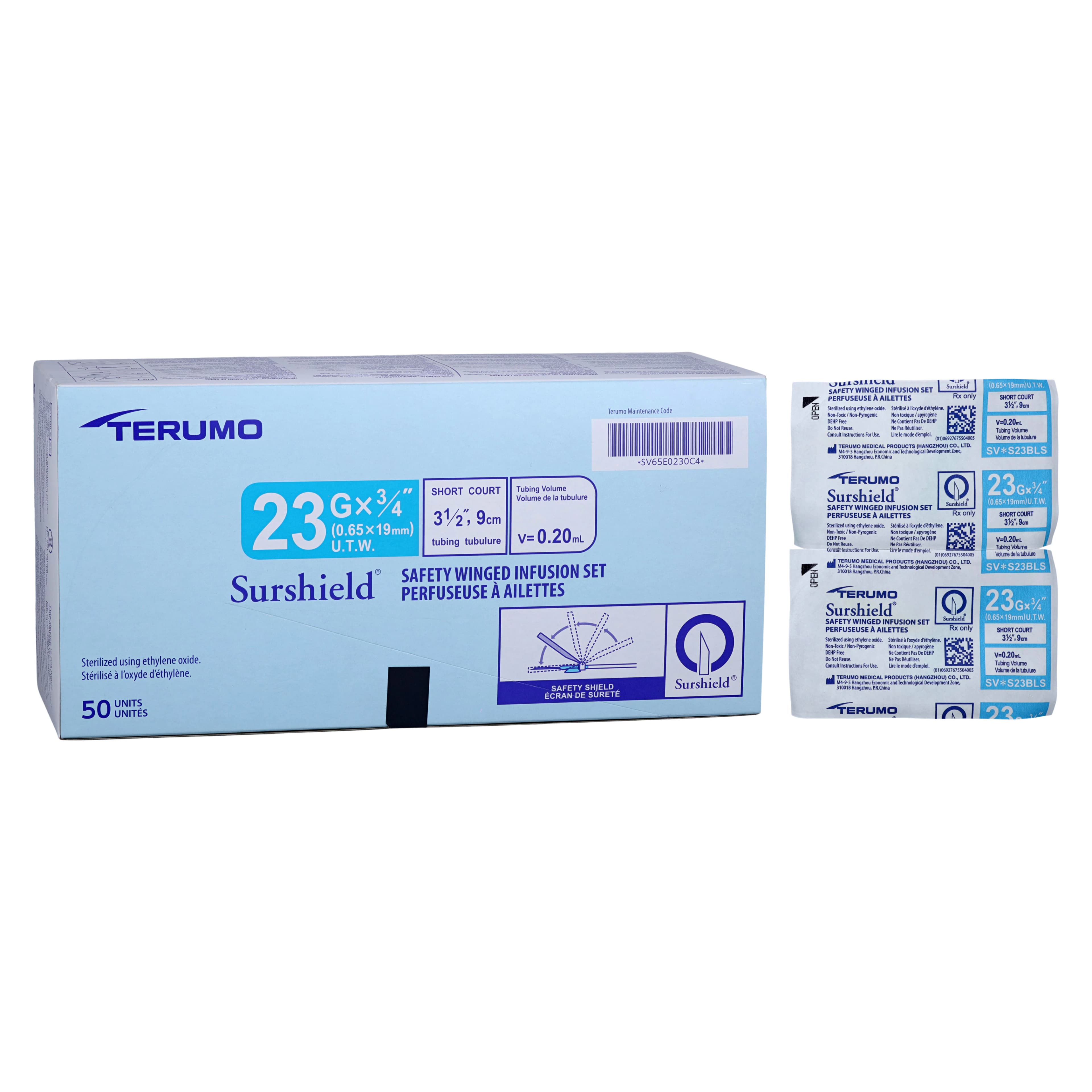 Terumo Safety Wing Infusion Set, 23 Gauge, 3/4" Needle, 3-1/2" Tubing, Sterile, Non-DEHP, Latex-Free, 50/Box - Safety Wing Inf Set Short - Image 1