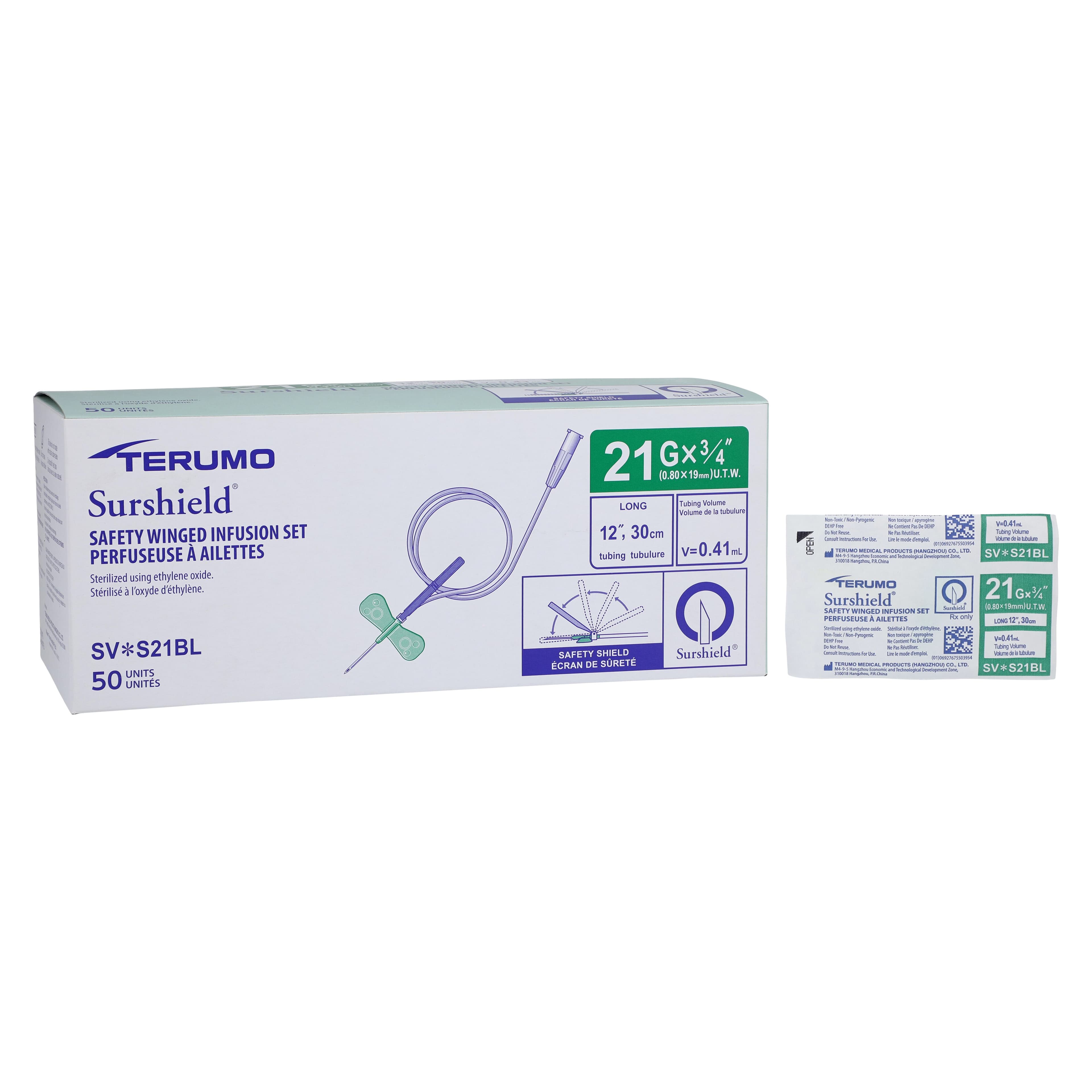 Terumo Safety Wing Infusion Set, 21 Gauge, 3/4" Needle, 12" Tubing, Sterile, Non-DEHP, Latex-Free, 50/Box thumbnail 2