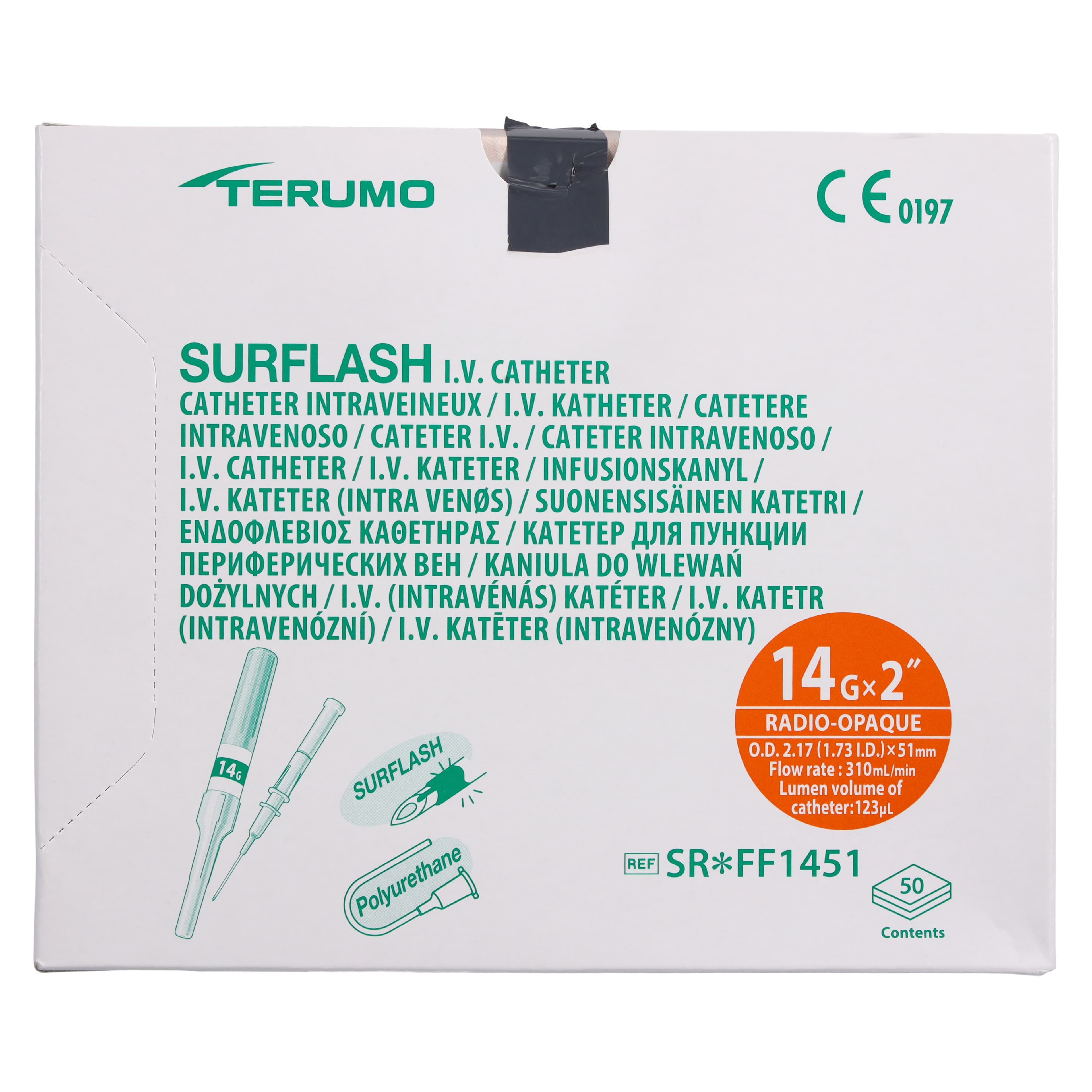 Terumo SurFlash IV Catheter, 14 Gauge, 2" Length, Polyurethane, Sterile, Latex-Free, Orange, 50/Box thumbnail 5