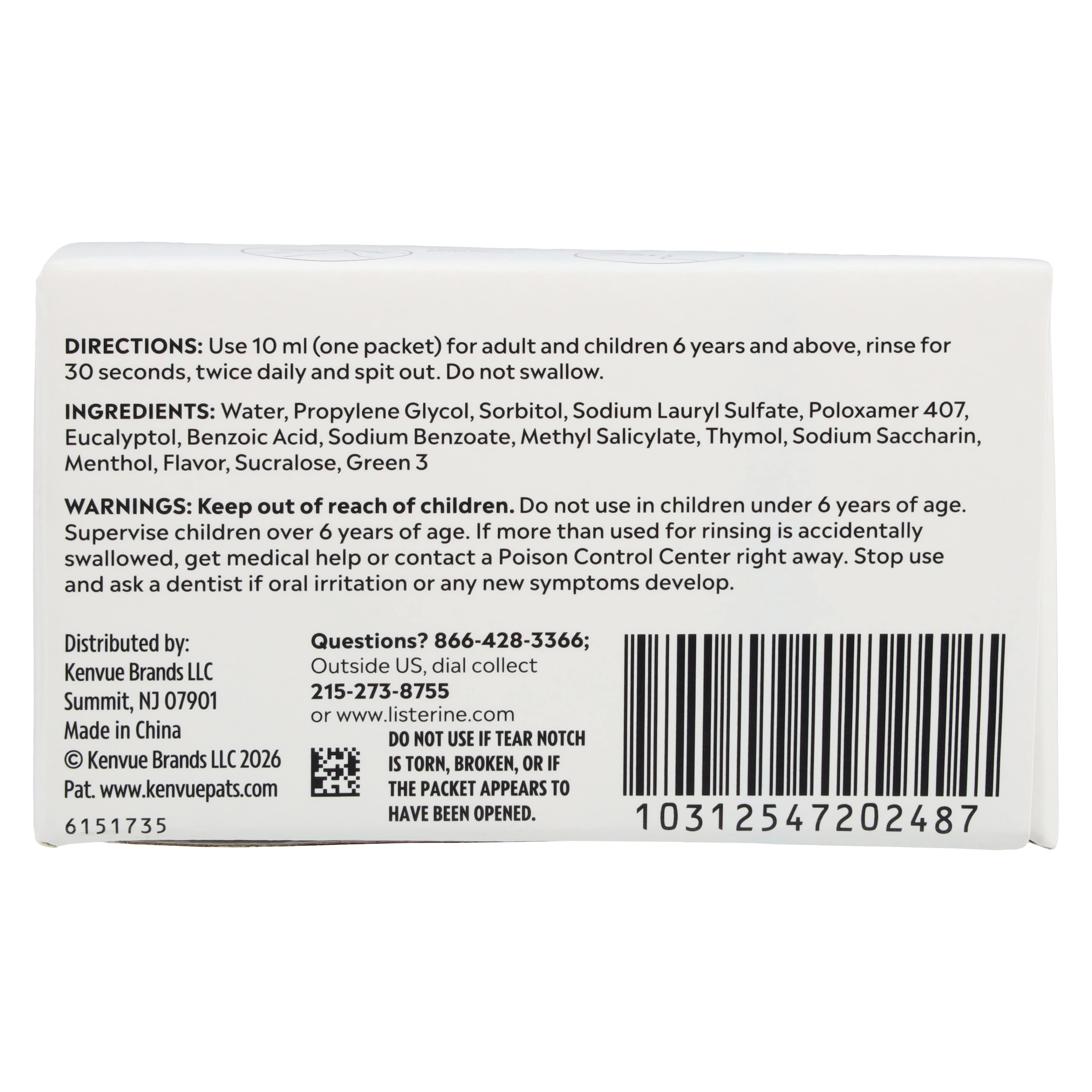 Listerine Cool Mint Zero Alcohol Free Mouthwash, 10 mL Sachets, 4/Case thumbnail 7