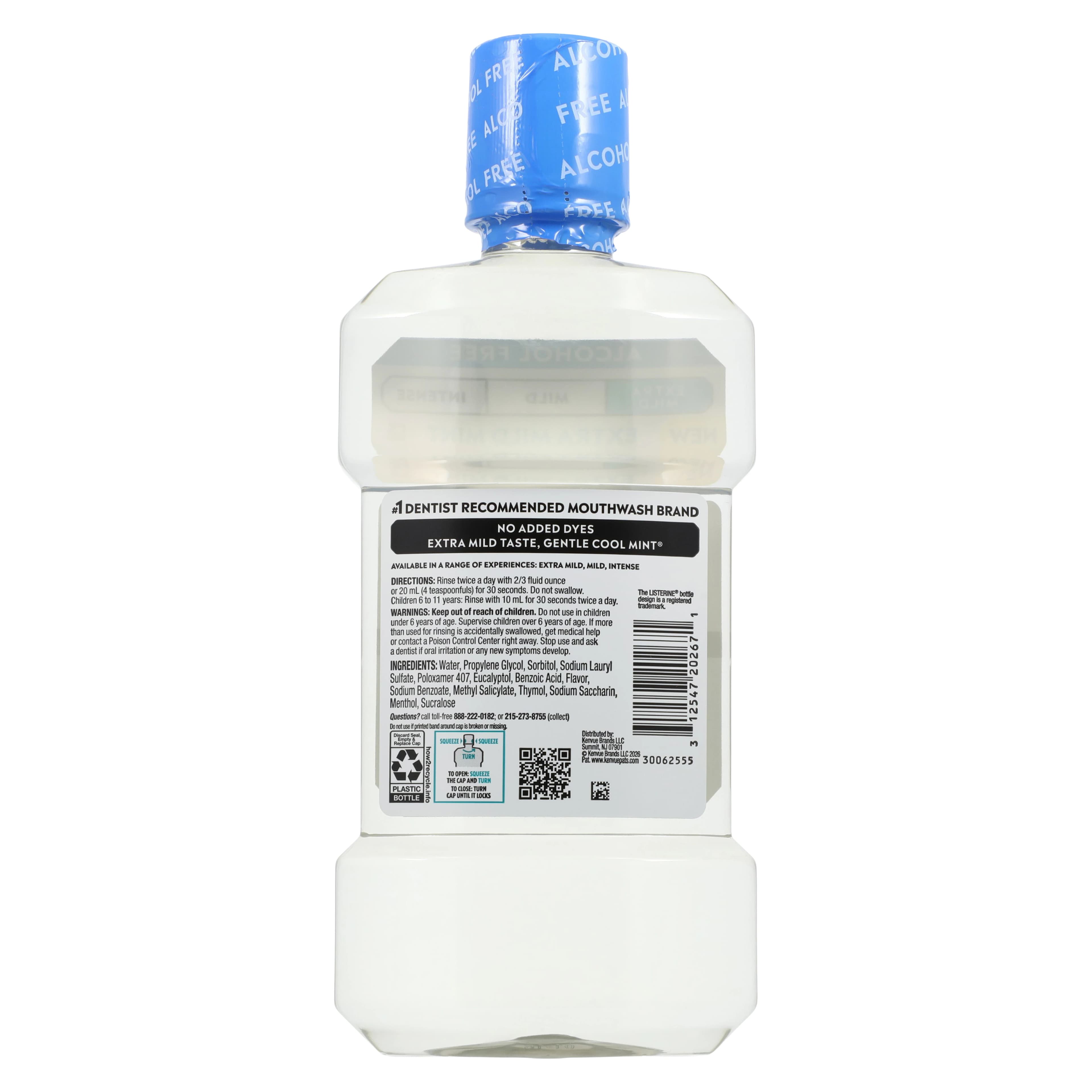 Listerine Extra Mild Alcohol-Free Dye-Free Mouthwash, Cool Mint, 500 mL (16.9 oz), Case of 6 thumbnail 4