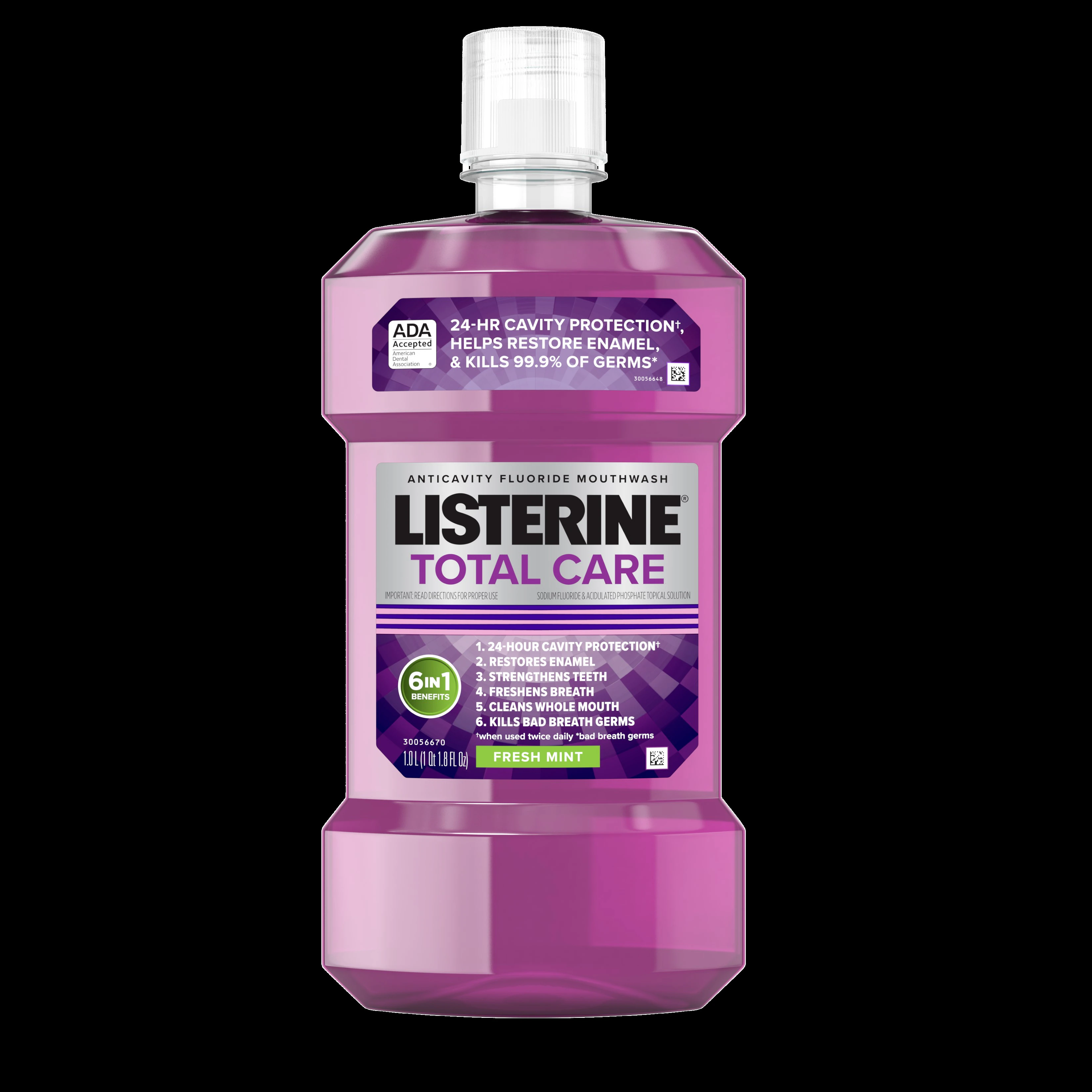 Listerine Total Care Anticavity Mouthwash, Fresh Mint, 1 Liter Bottle, 6/Case - Listerine Total Care Anticavity Mouthwash - 1 Liter Bottle, 6/Case - Image 1