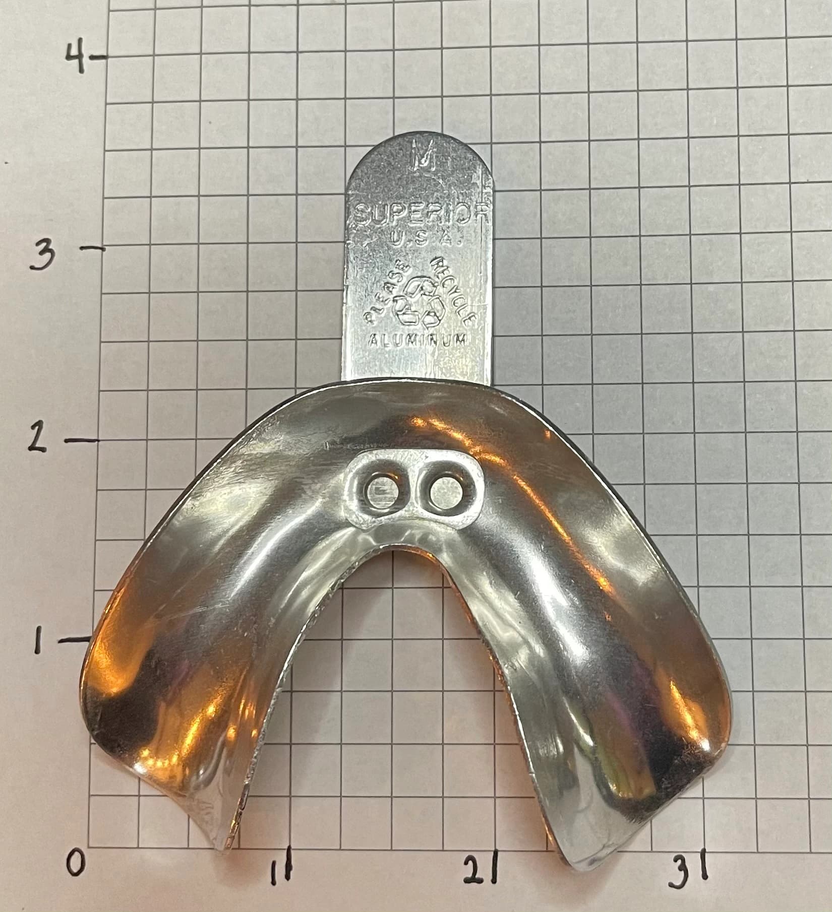 Superior Aluminum Edentulous Impression Tray, Medium, Lower - Aluminum Edentulous Tray Med - Image 1