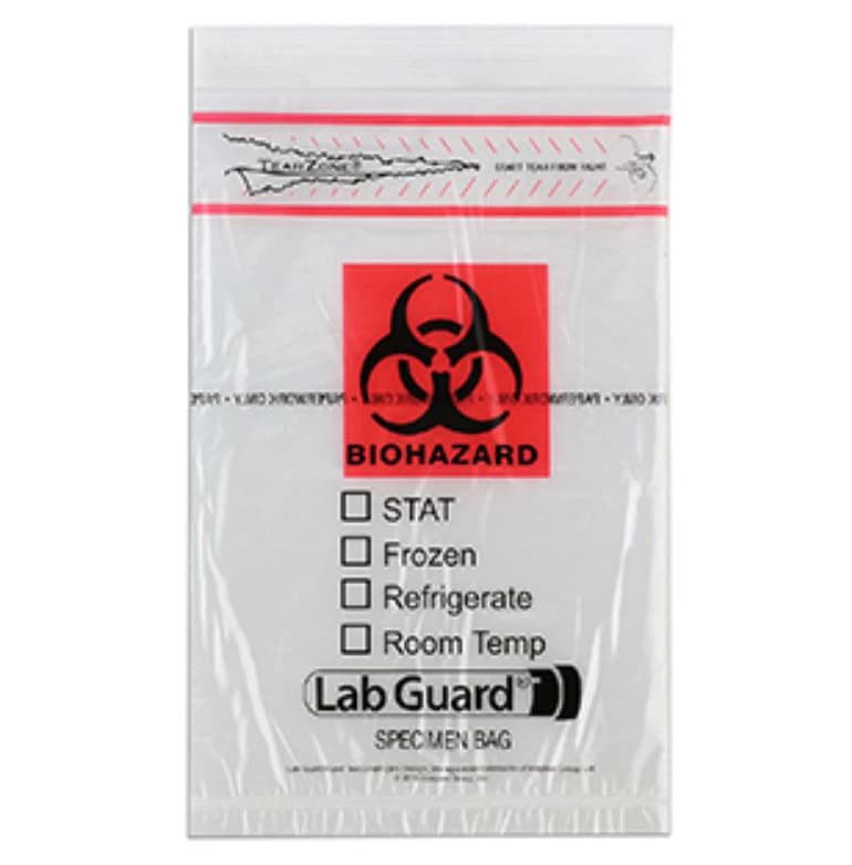 Medegen Specimen Transport Bag, 6" x 9", Clear/Black/Red, Zip/Flap Closure with Pouch, 1000/Case - Specimen Transport Bag 6x9 - Image 1