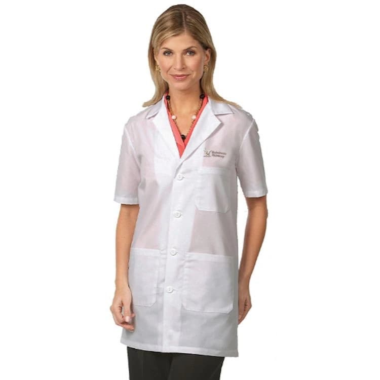 Fashion Seal Unisex Short Sleeve Lab Coat, White, 65% Polyester / 35% Cotton, 34 in, Medium, 3 Pockets - Labcoat Unisex Pharm ShrtSleev - Image 1