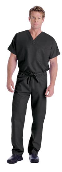 Landau 7602 Reversible Unisex Scrub Pant, Black, X-Small, Mid Rise Straight Leg, Drawstring, 65% Polyester / 35% Cotton - Scrub Pant Revrsble Uni Petite - Image 1