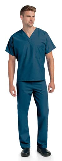 Landau Uniforms Scrub Top Reversible Unisex, 1 Pocket, V-Neck, X-Small, Caribbean Blue, 65% Polyester/35% Cotton, 7502 - Scrub Top Reversible Uni 1 Pkt - Image 1