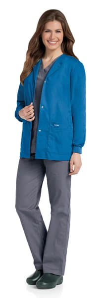 Landau Essentials Warm-Up Jacket, Women's, Royal Blue, X-Small, 4-Pocket, Knit Cuff, Snap Front - Jacket Warm-Up 4 Pkt Knit Cuff - Image 1