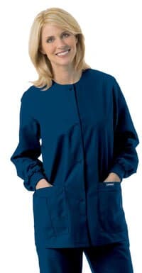 Landau Warm-Up Jacket, 4 Pocket, Knit Cuff, Snap Front, X-Small, Navy, Womens, 7525 thumbnail 2