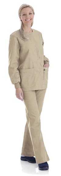 Landau Warm-Up Jacket, 4-Pocket, Knit Cuff, Women's X-Small, Sand, 65% Polyester/35% Cotton, Snap Front - Jacket Warm-Up 4 Pkt Knit Cuff - Image 1