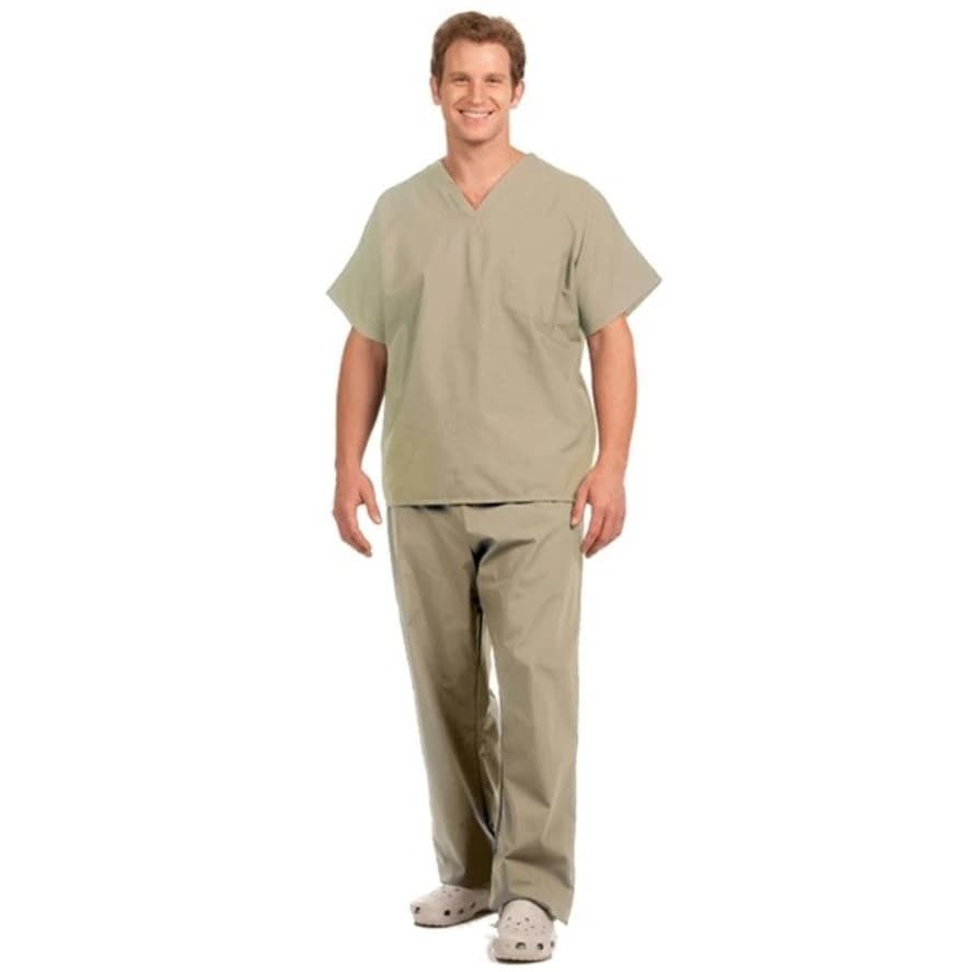 Fashion Poplin® Unisex Scrub Shirt, Tan, X-Large, V-Neck, Left Breast Pocket, 65% Polyester/35% Cotton, 78748 - Fashion Poplin® Tan Fashion Scrub Shirt Unisex X-Large Latex-Free Non-Fluid Resistant - Image 1