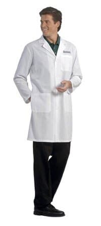 Fashion Seal Men's Knee-Length Lab Coat, White, 65% Polyester / 35% Cotton, 3 Pockets, Long Sleeves, Size 52 - Lab Coat Knee Length Men'S Wht - Image 1