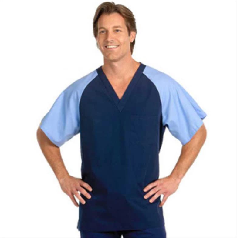 Fashion Poplin® Navy with Ciel Raglan Sleeve Scrub Shirt, Unisex XX-Large, Latex-Free, Non-Fluid Resistant, 78771 - Fashion Poplin® Navy with Ciel Raglan Sleeve Scrub Shirt Unisex XX-Large Latex-Free Non-Fluid Resistant - Image 1