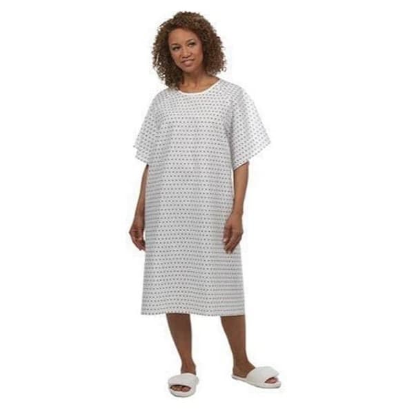 Fashion Seal Patient Gown, Adult Unisex, Large, Snowflake Print, Polyester/Cotton Broadcloth, 45 in, In-Sleeves, Each - Gown Patient Unisex Snowflake - Image 1