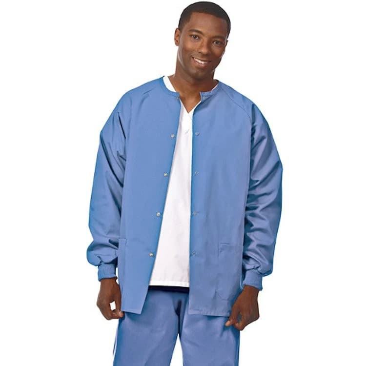 Fashion Seal Healthcare® Unisex Warm Up Jacket, Large, Ciel Blue, Snap Front, Knit Cuffs, 2 Pockets - Fashion Seal Healthcare® Unisex Warm Up Jacket - Large, Ceil Blue - Image 1